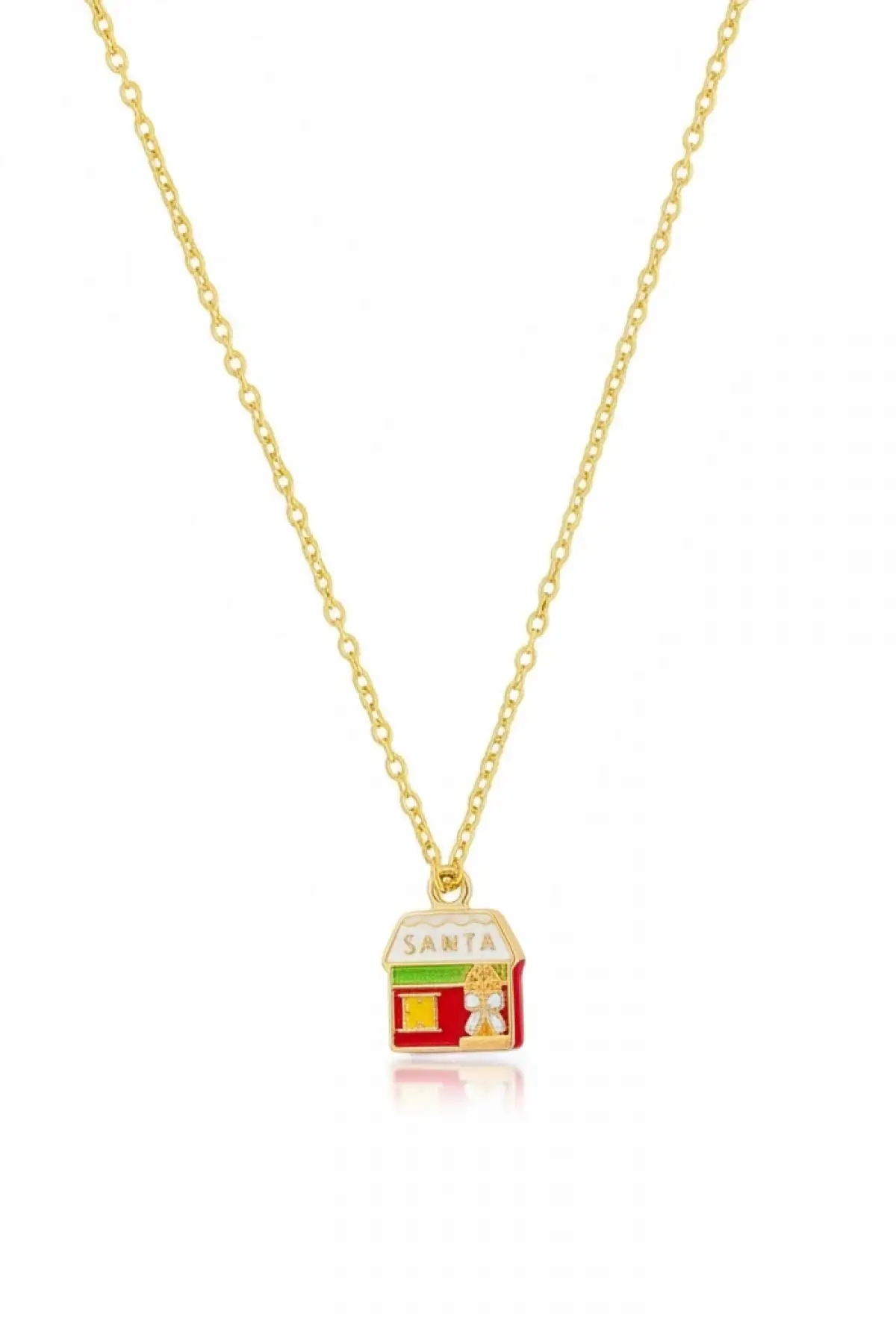 Altın Renk Ev Figürlü Çelik Yılbaşı Kolyesi