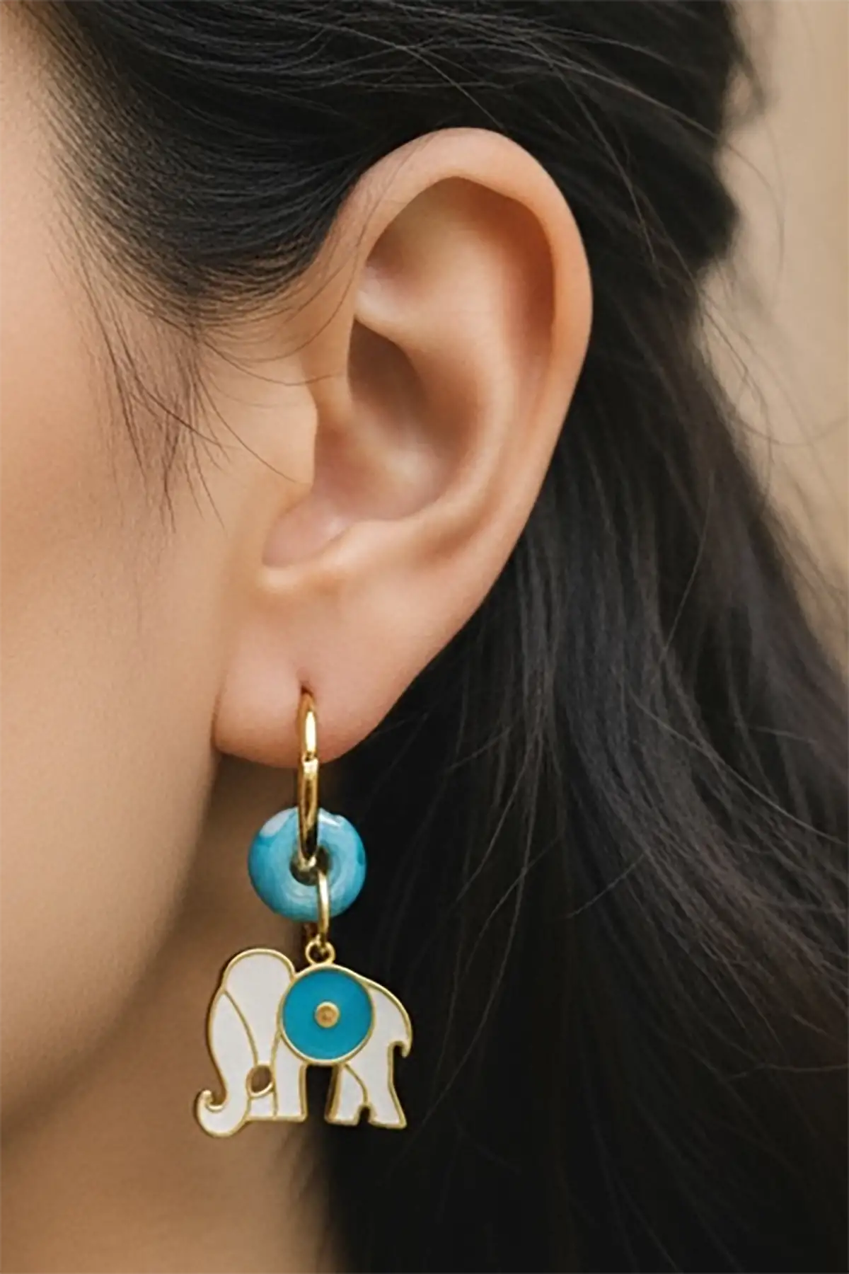 Altın Renk Fil Figürlü Çelik Küpe (Çift)