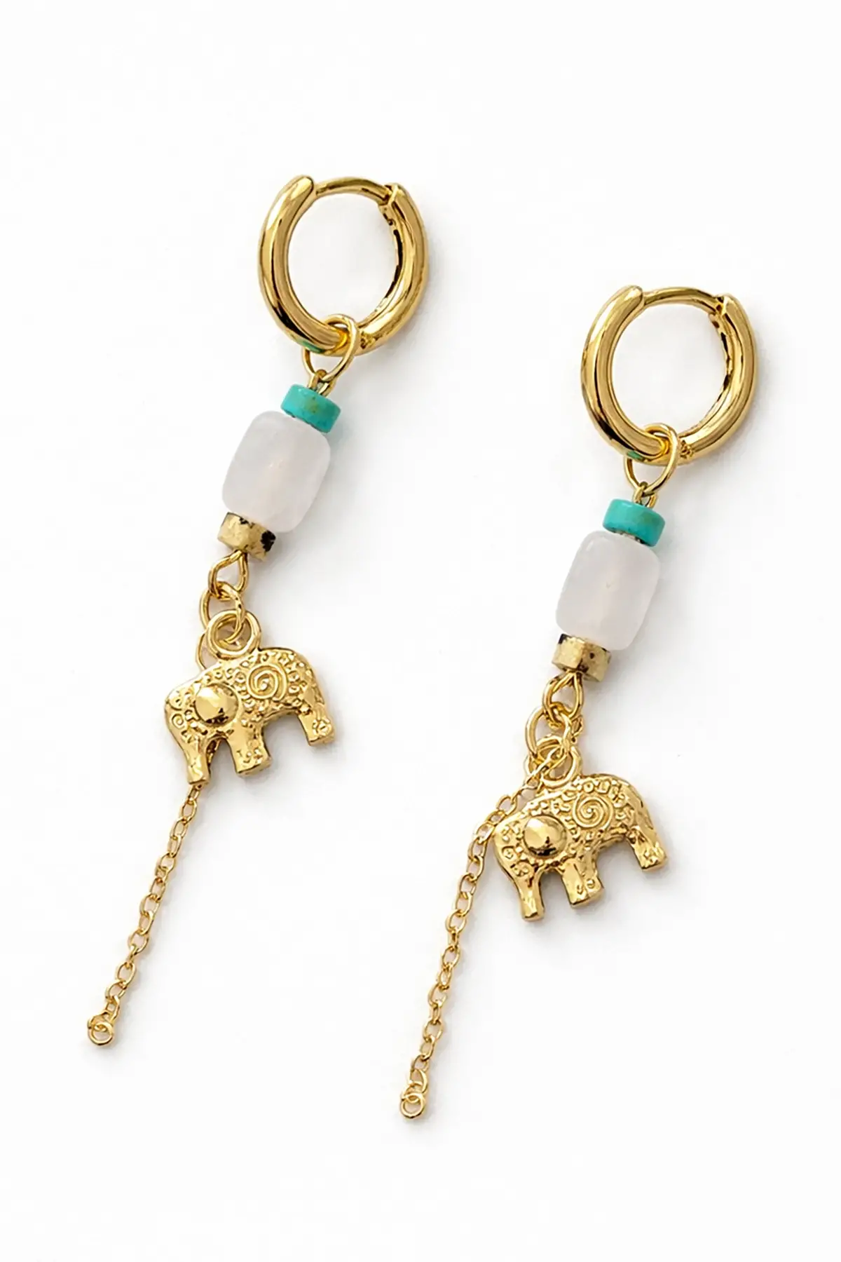 Altın Renk Fil Figürlü Taş Detaylı Küpe (Çift)