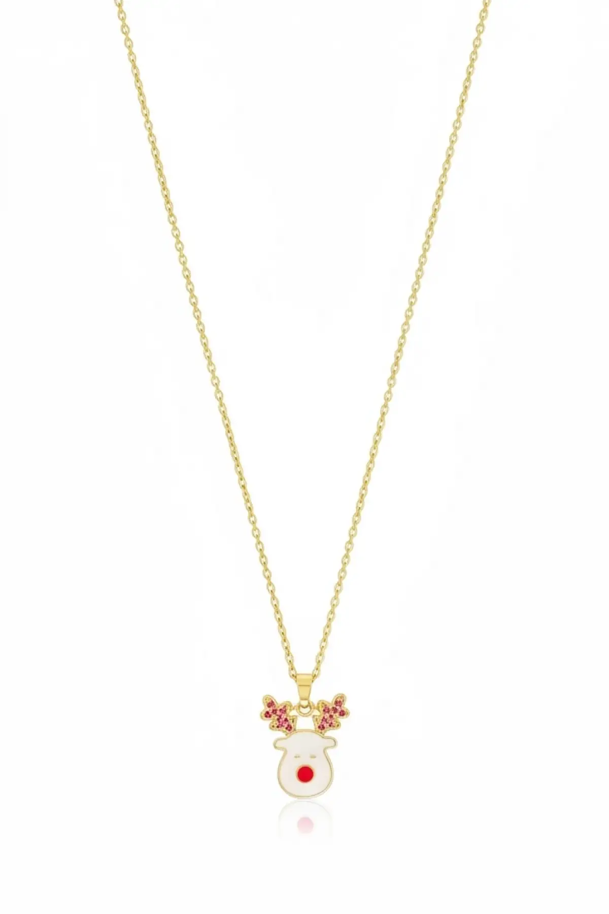 Altın Renk Geyik Figürlü Çelik Yılbaşı Kolyesi