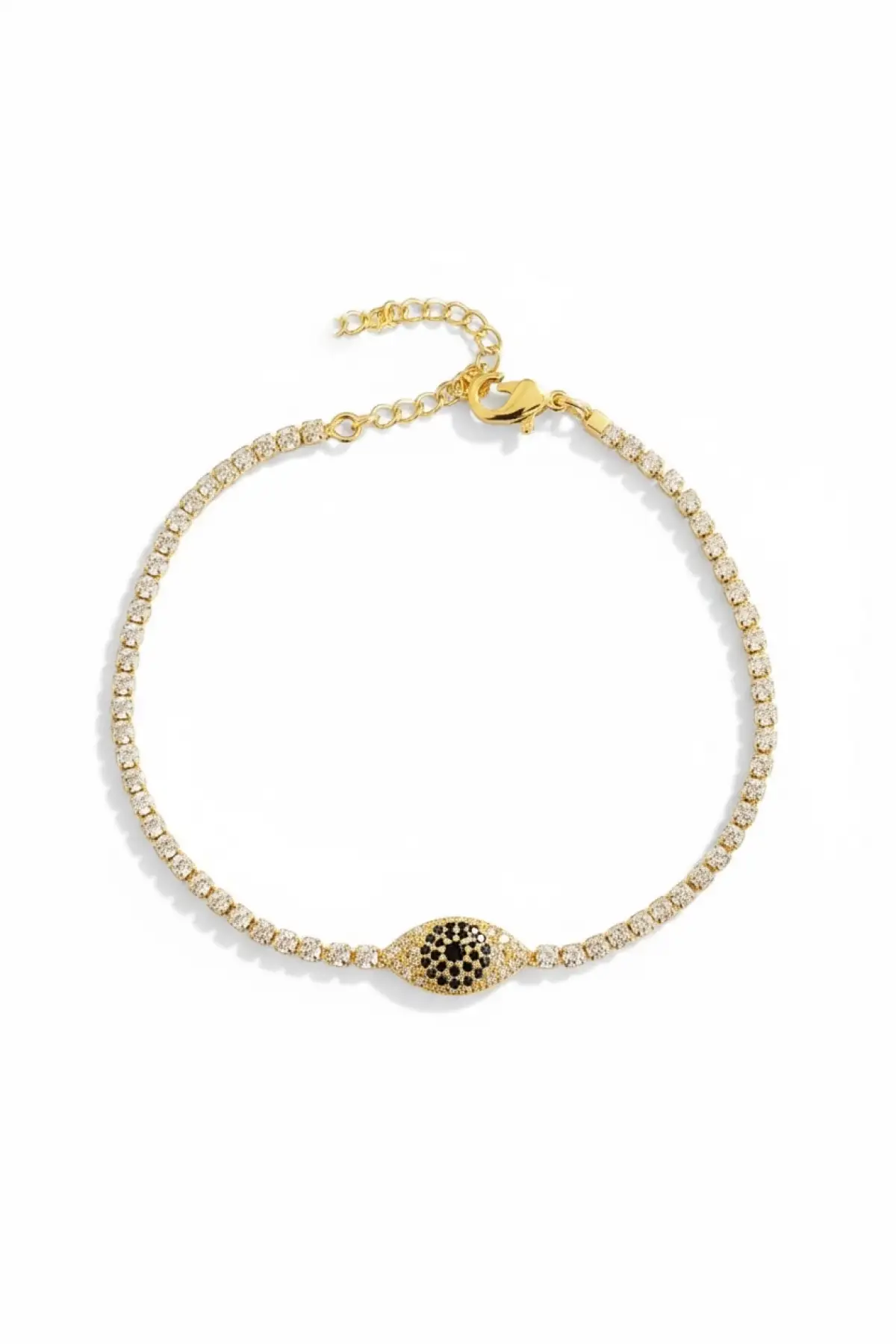 Altın Renk Göz Detaylı Taşlı 14K Altın Kaplama Tx Bileklik