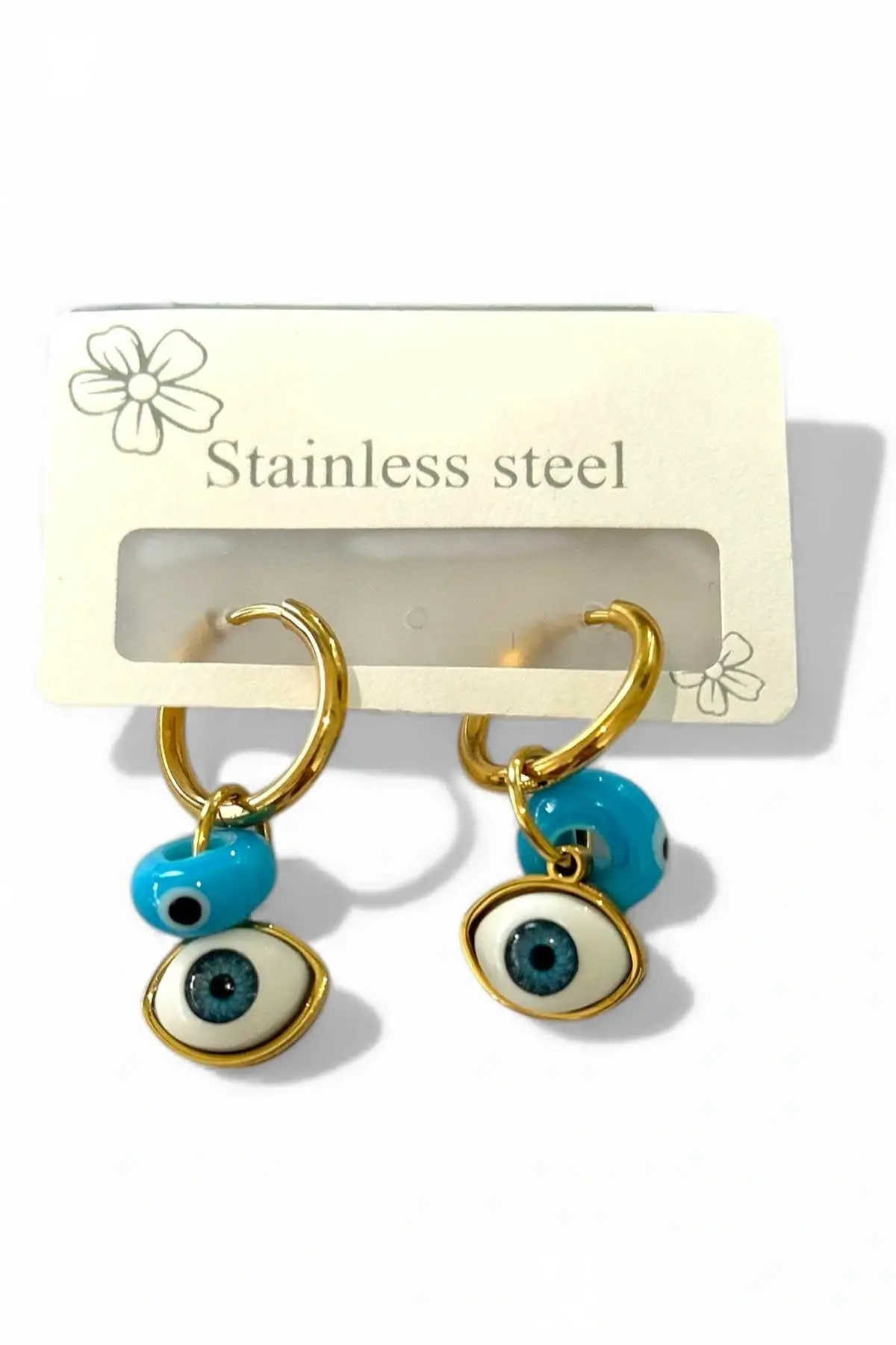 Altın Renk Göz Figürlü Çelik Küpe (Çift)