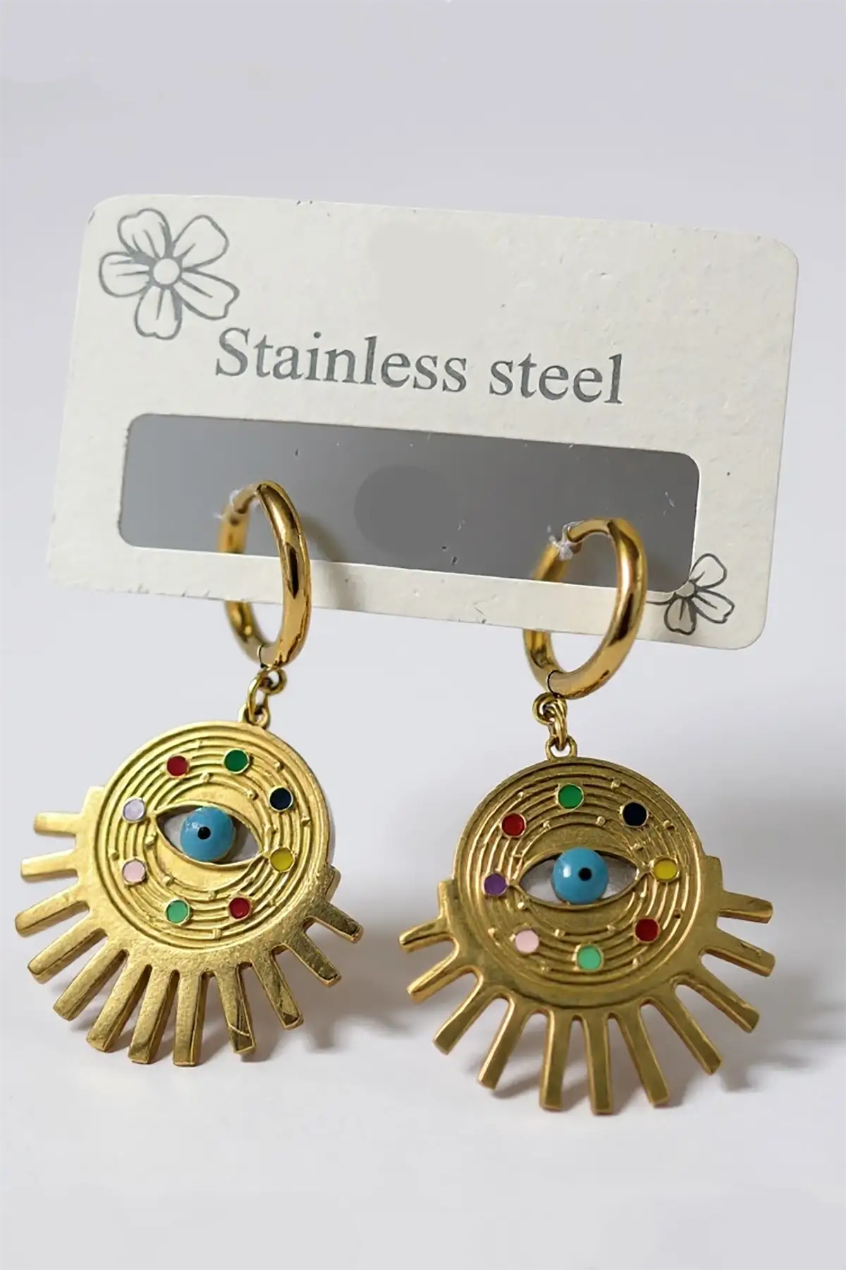 Altın Renk Göz Figürlü Çelik Küpe (Çift)