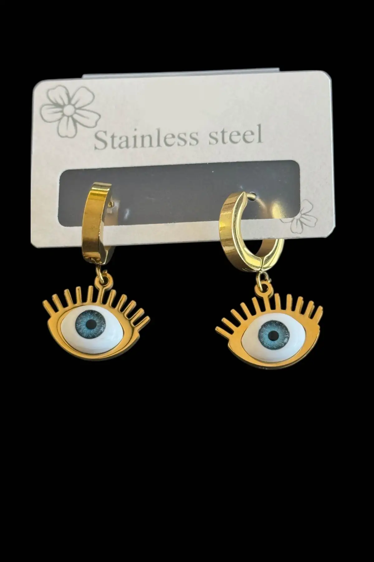 Altın Renk Göz Figürlü Çelik Küpe (Çift)