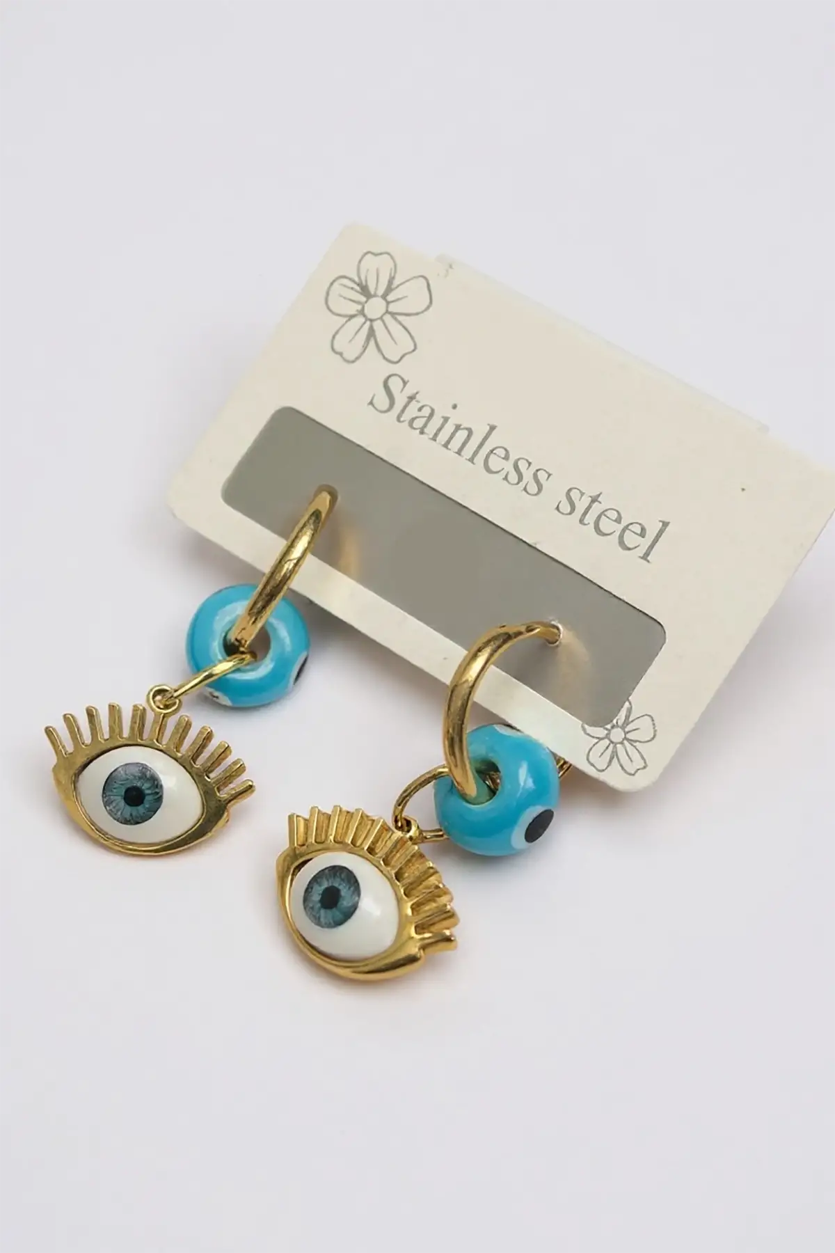 Altın Renk Göz Figürlü Çelik Küpe (Çift)