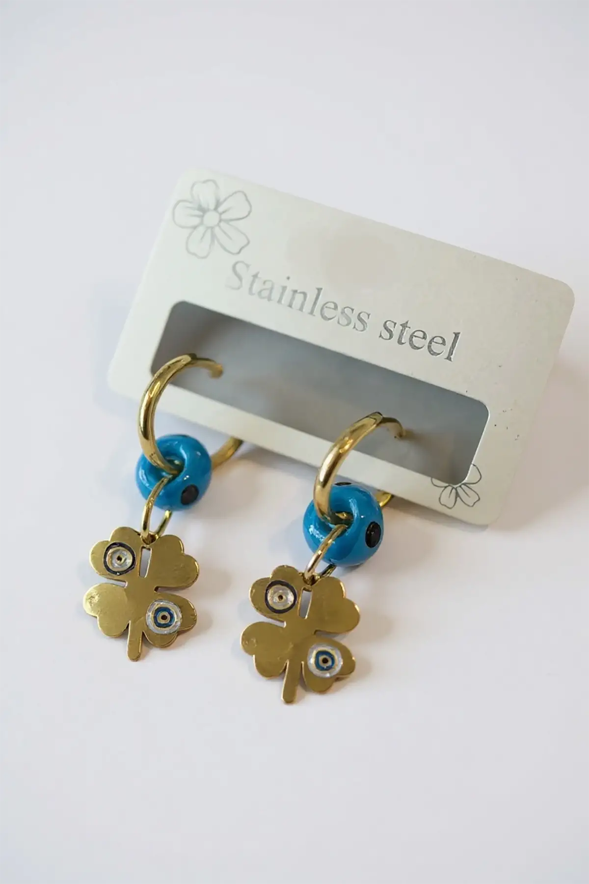 Altın Renk Göz Figürlü Çelik Küpe (Çift)