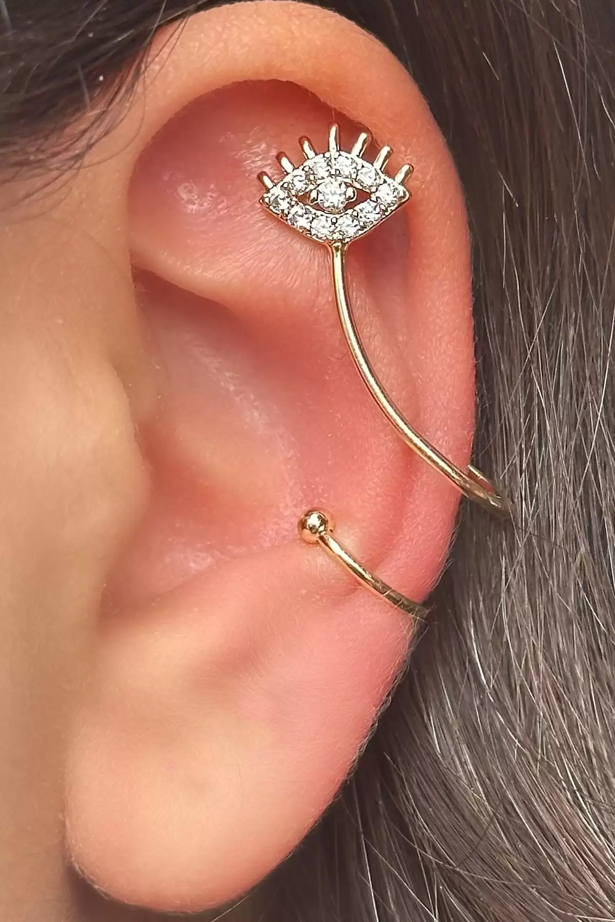 Altın Renk Göz Figürlü Ear Cuff Küpe (Tek)