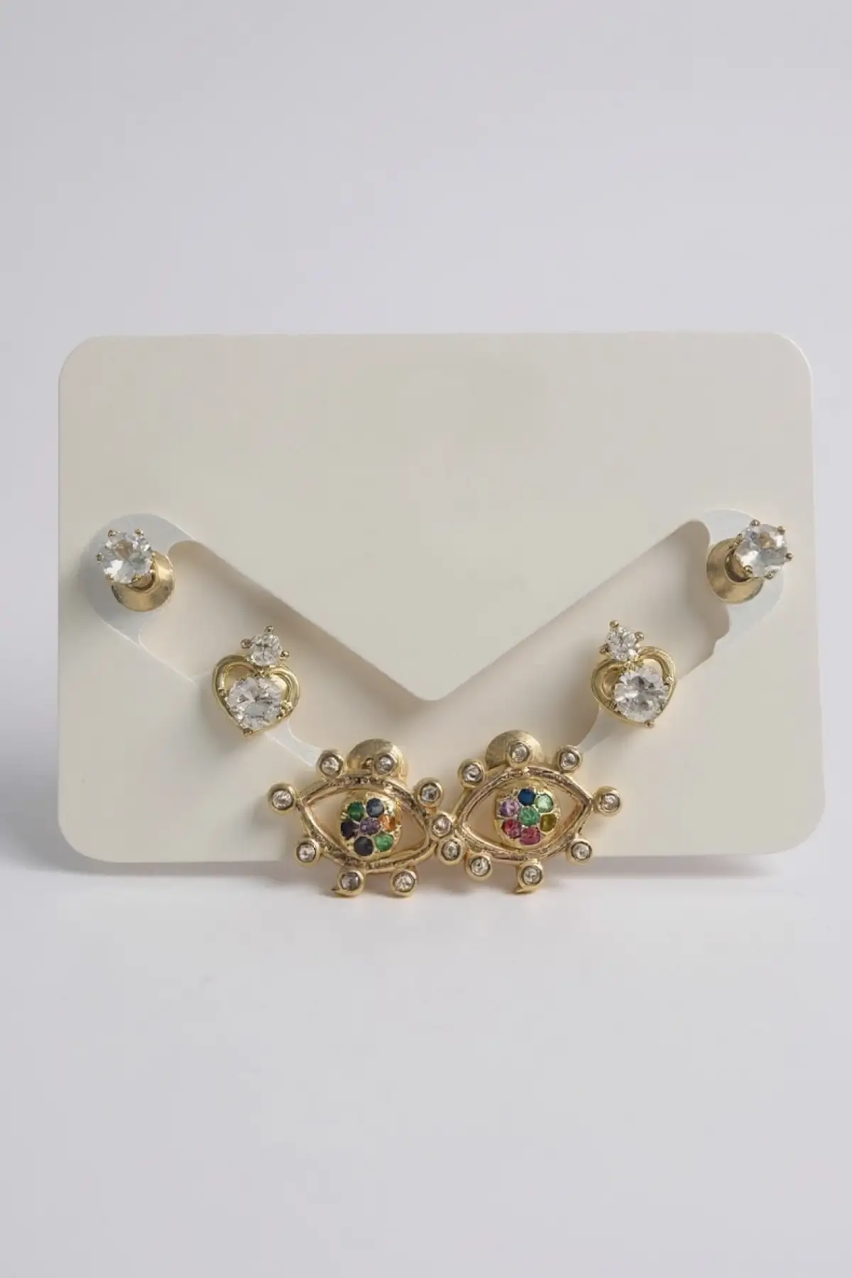 Altın Renk Göz Figürlü Taş Detaylı 6lı Küpe Set