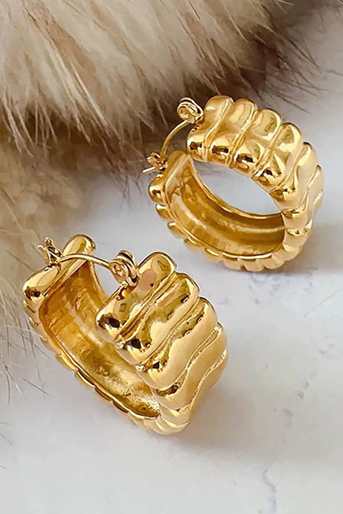 Altın Renk Halka Küpe (Çift)