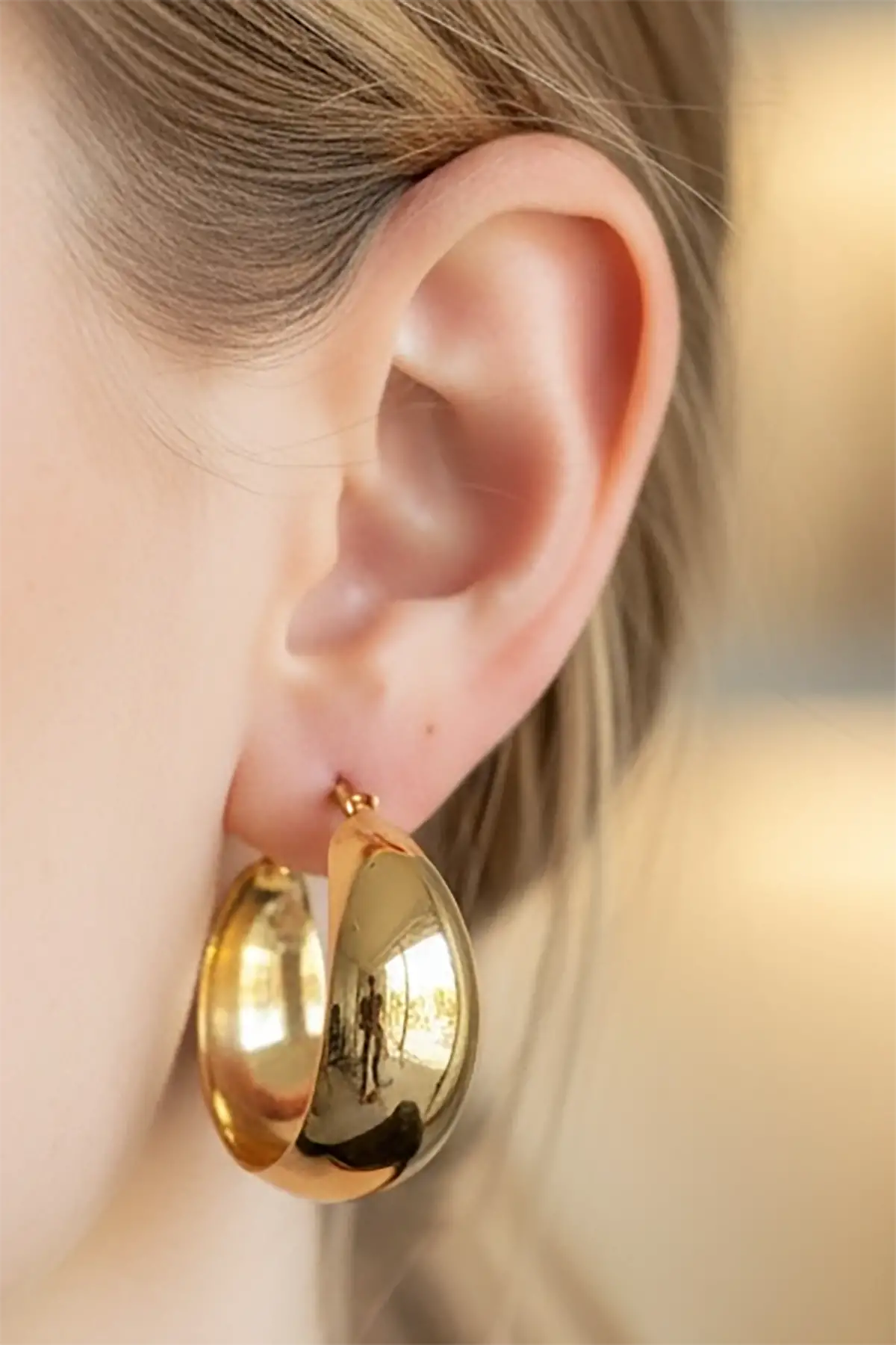 Altın Renk Halka Küpe (Çift)