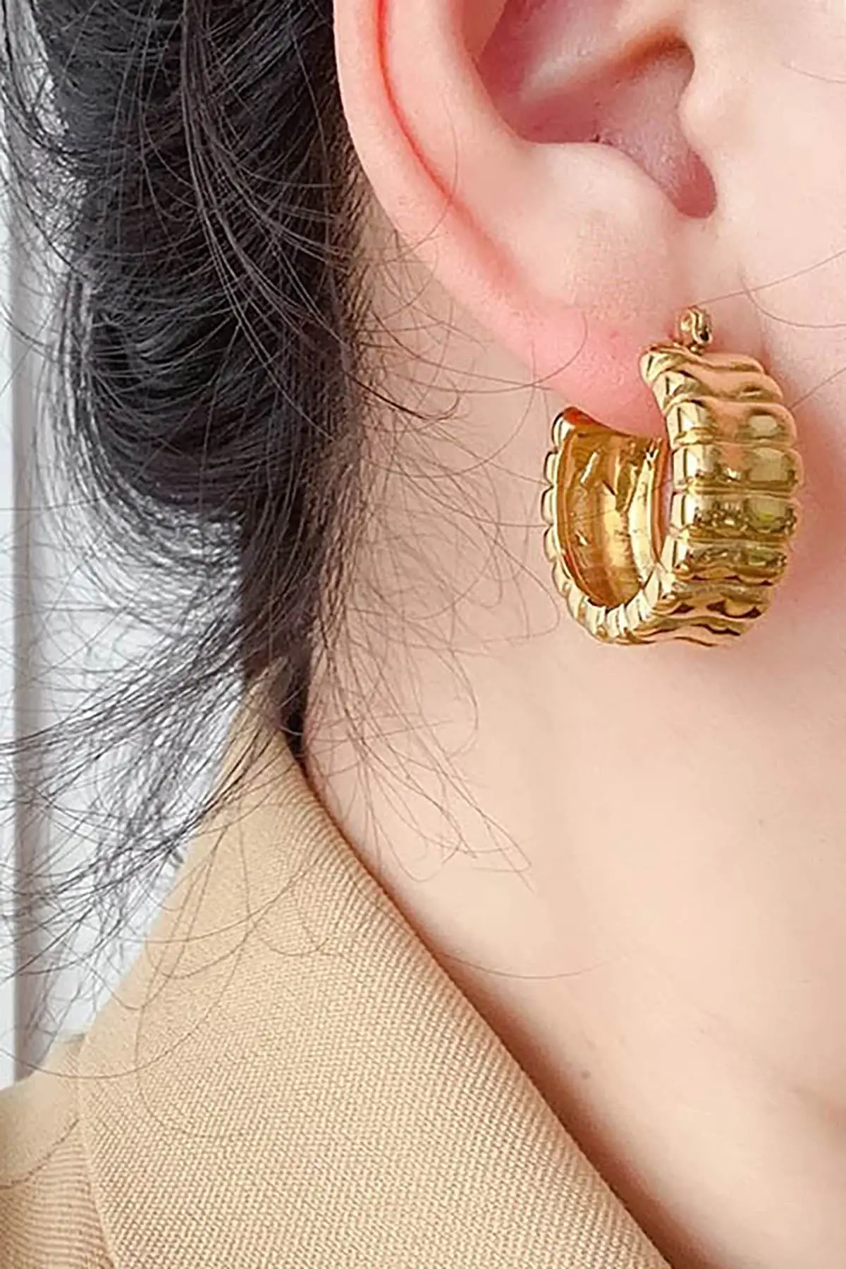 Altın Renk Halka Küpe (Çift)