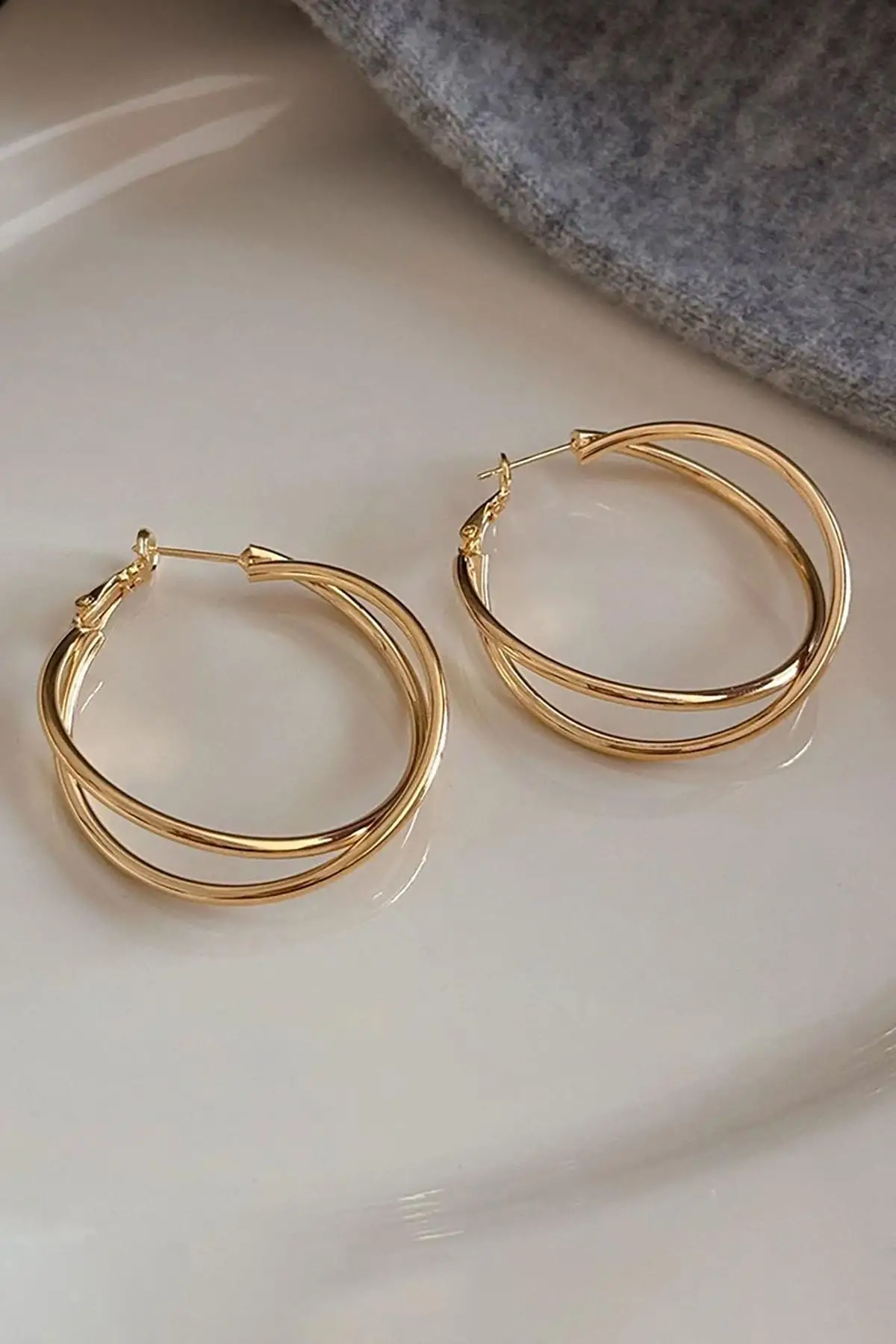 Altın Renk Halka Küpe (Çift)