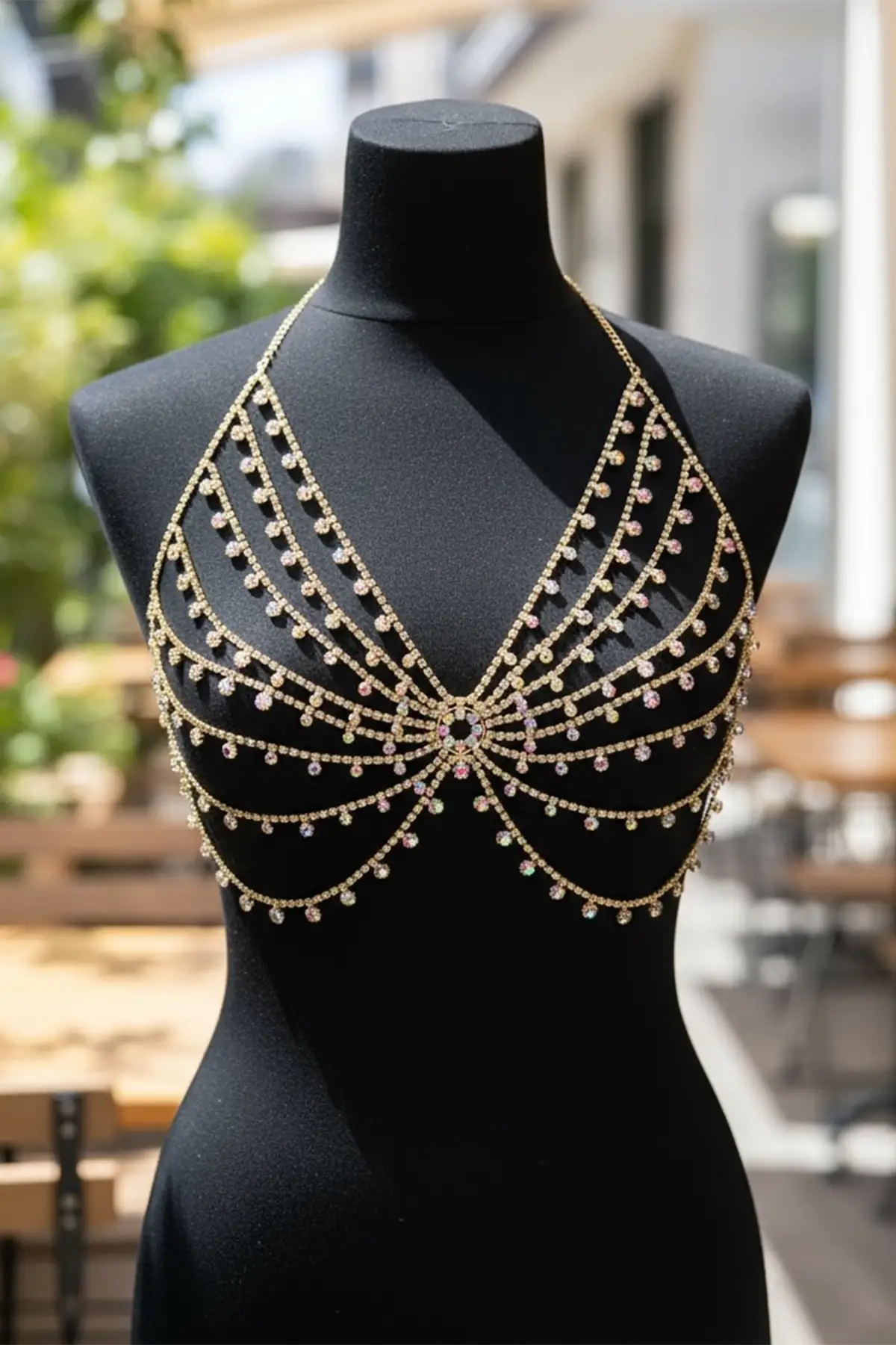 Altın Renk Hologram Taş Detaylı Bralet Vücut Aksesuarı