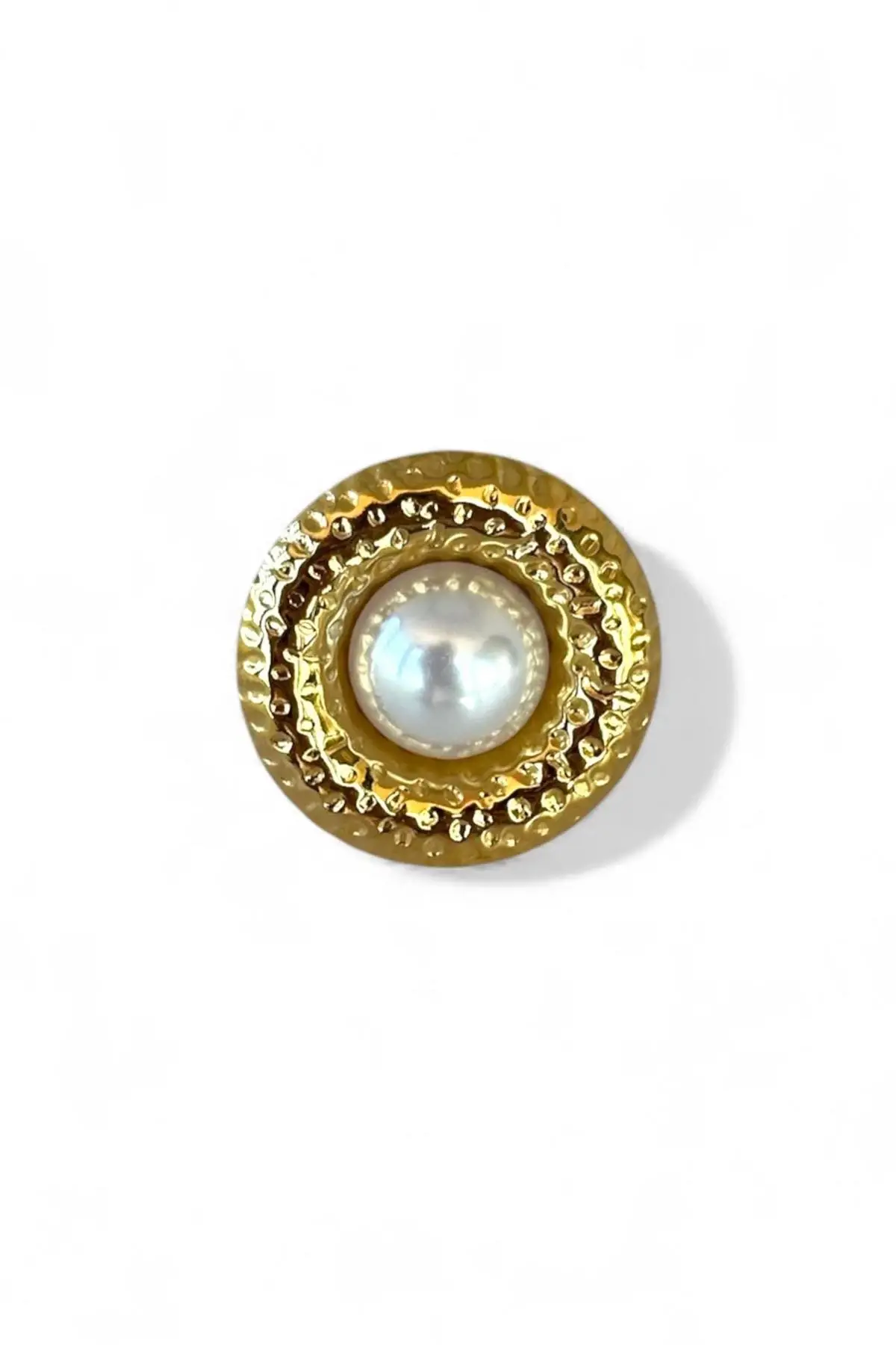 Altın Renk İnci Detaylı Ayarlanabilir Çelik Yüzük