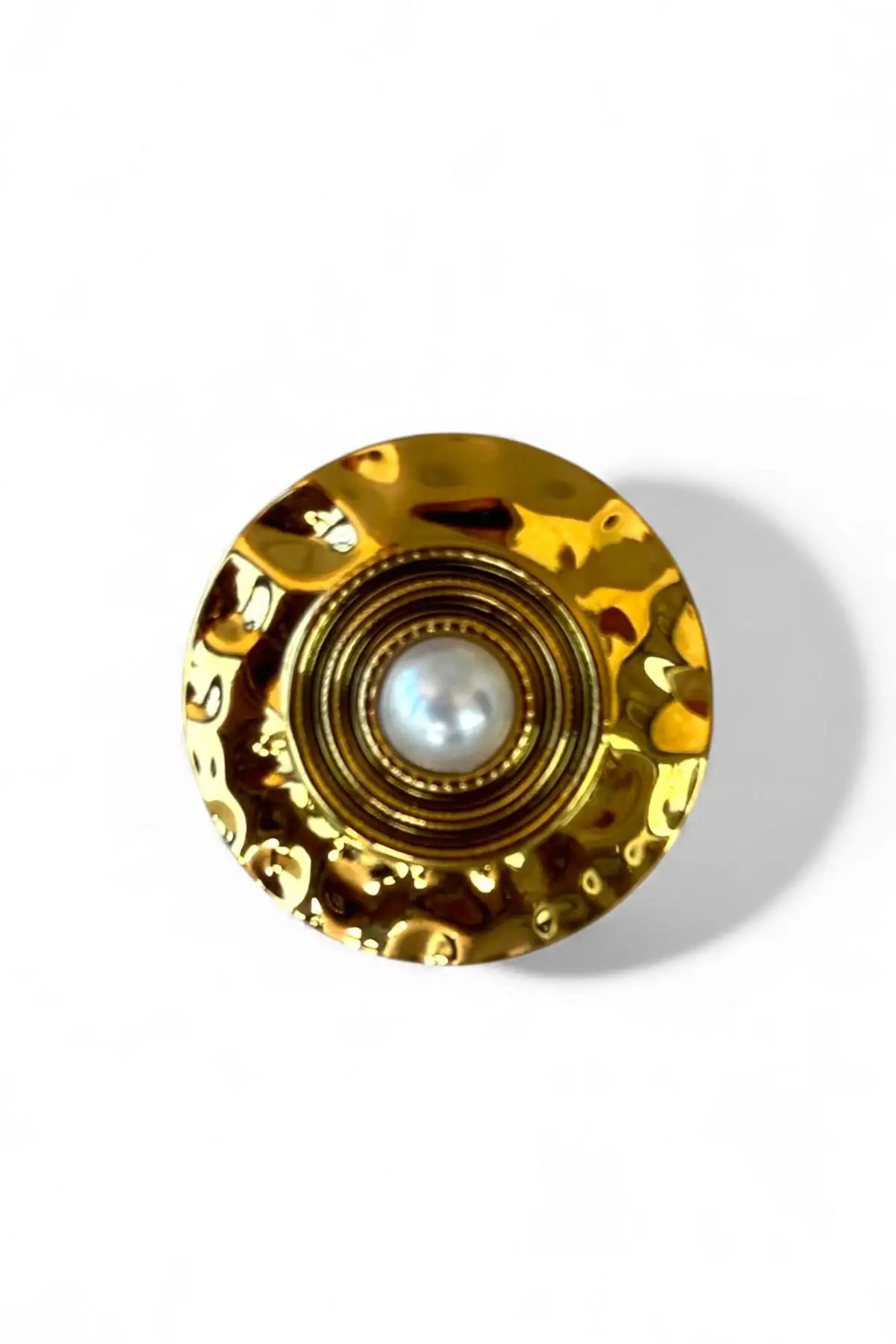 Altın Renk İnci Detaylı Ayarlanabilir Çelik Yüzük