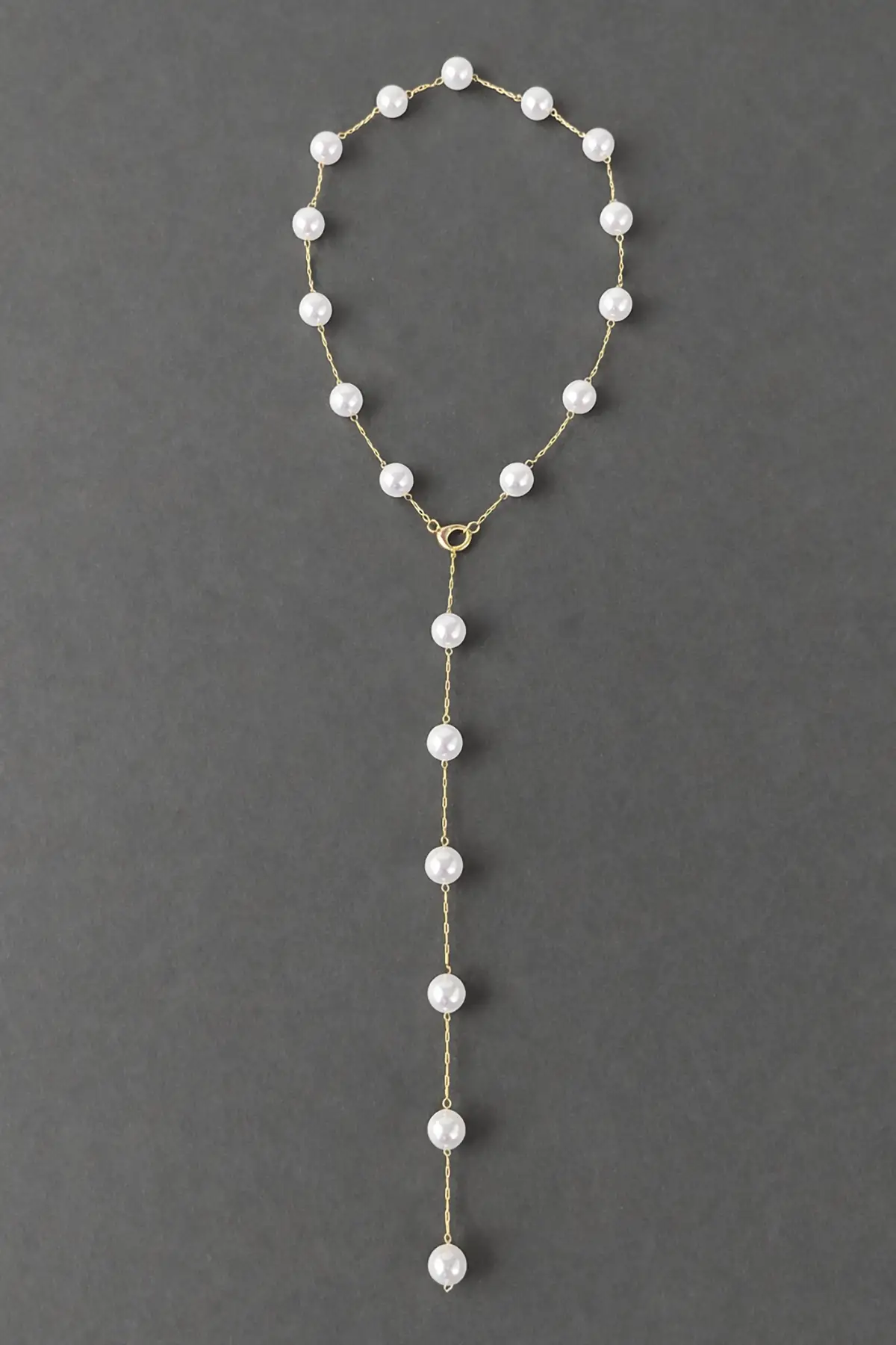 Altın Renk İnci Detaylı Çelik Y Kolye