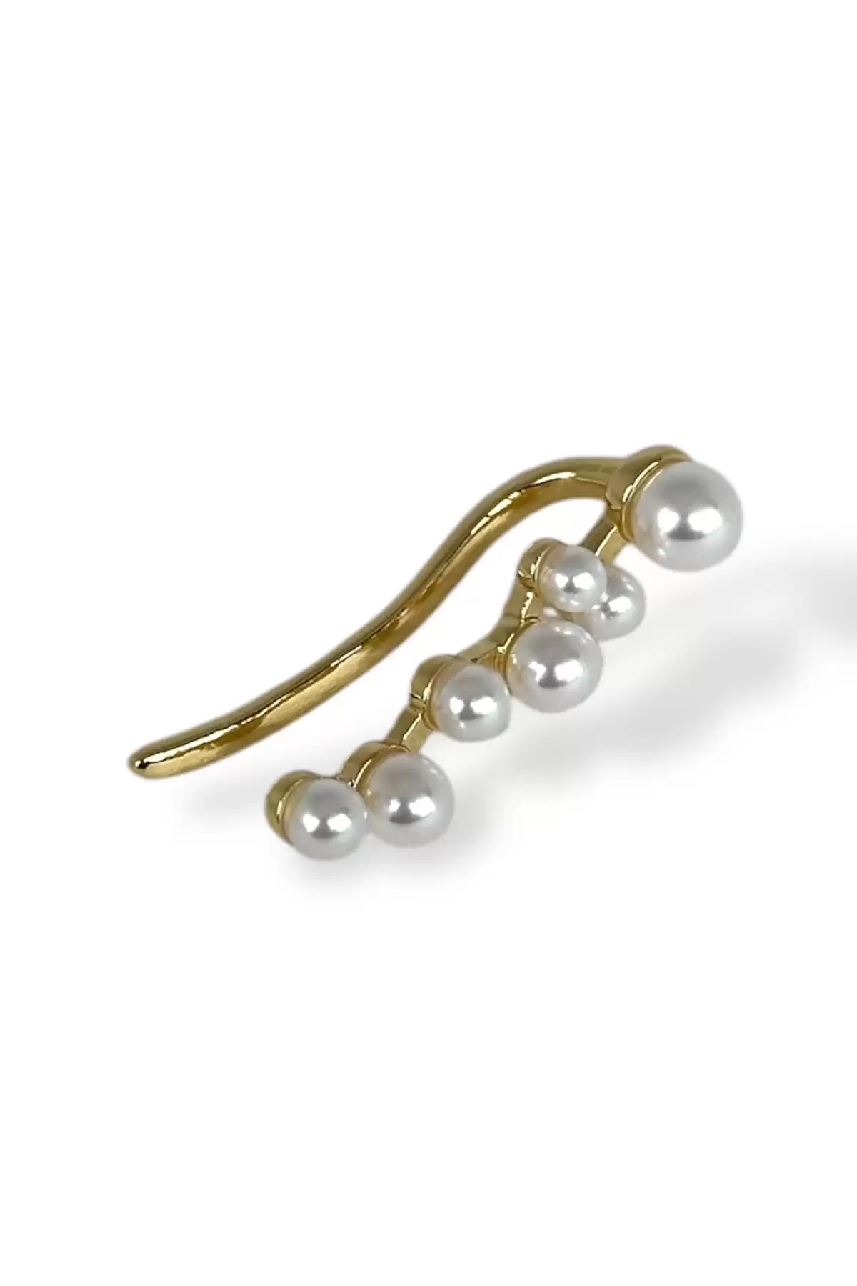 Altın Renk İnci Detaylı Ear Cuff Küpe