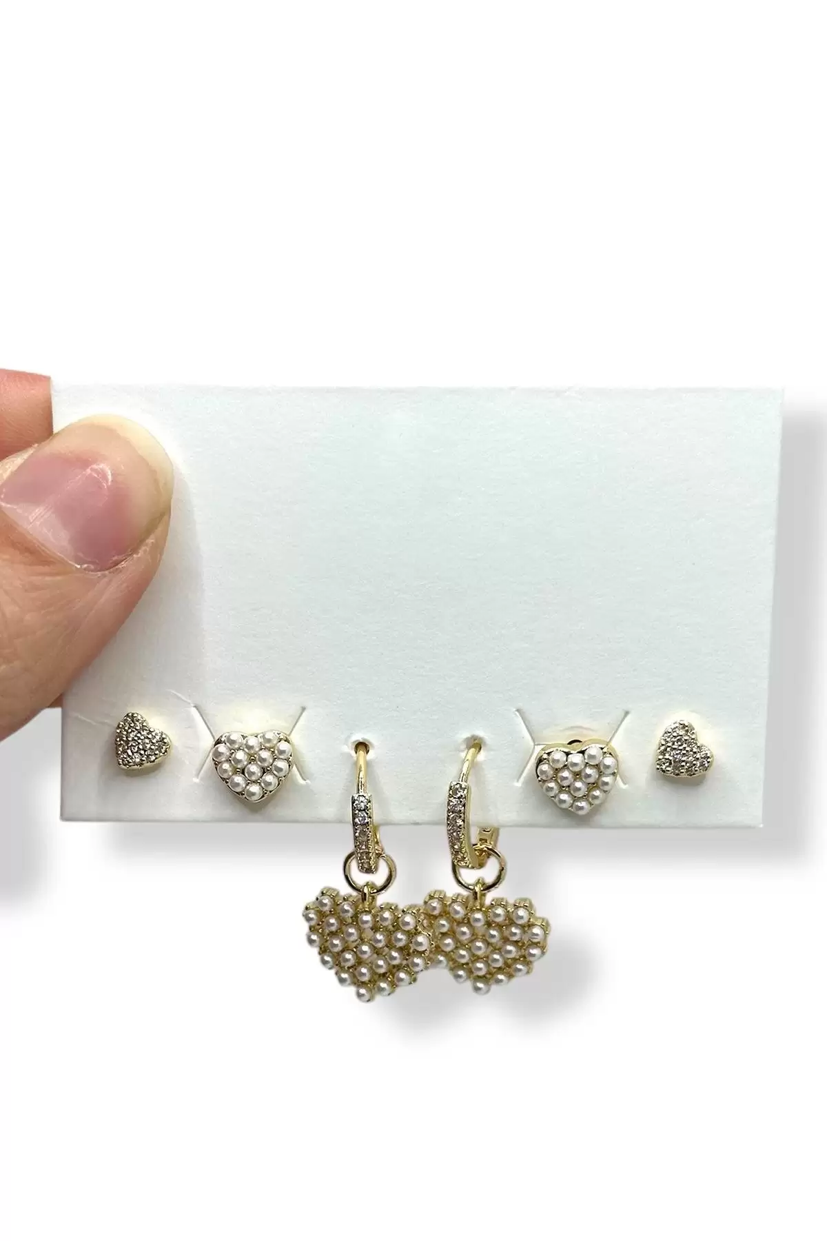 Altın Renk Kalp Figürlü 6lı Küpe Set