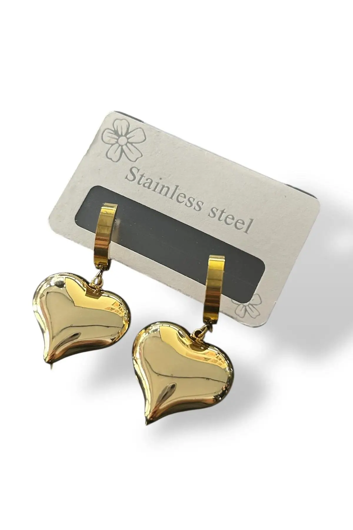 Altın Renk Kalp Figürlü Çelik Küpe (Çift)