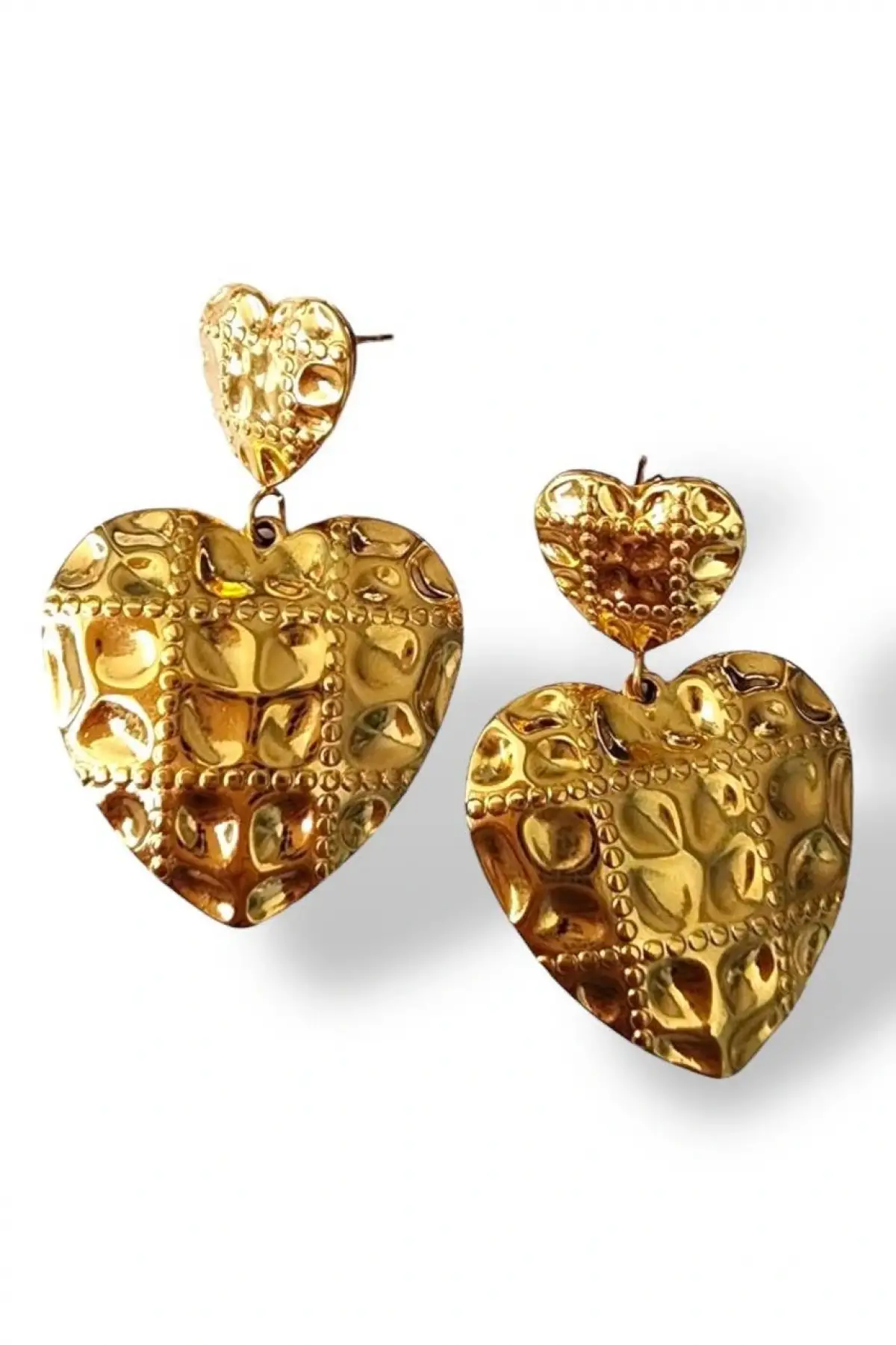 Altın Renk Kalp Figürlü Çelik Küpe (Çift)