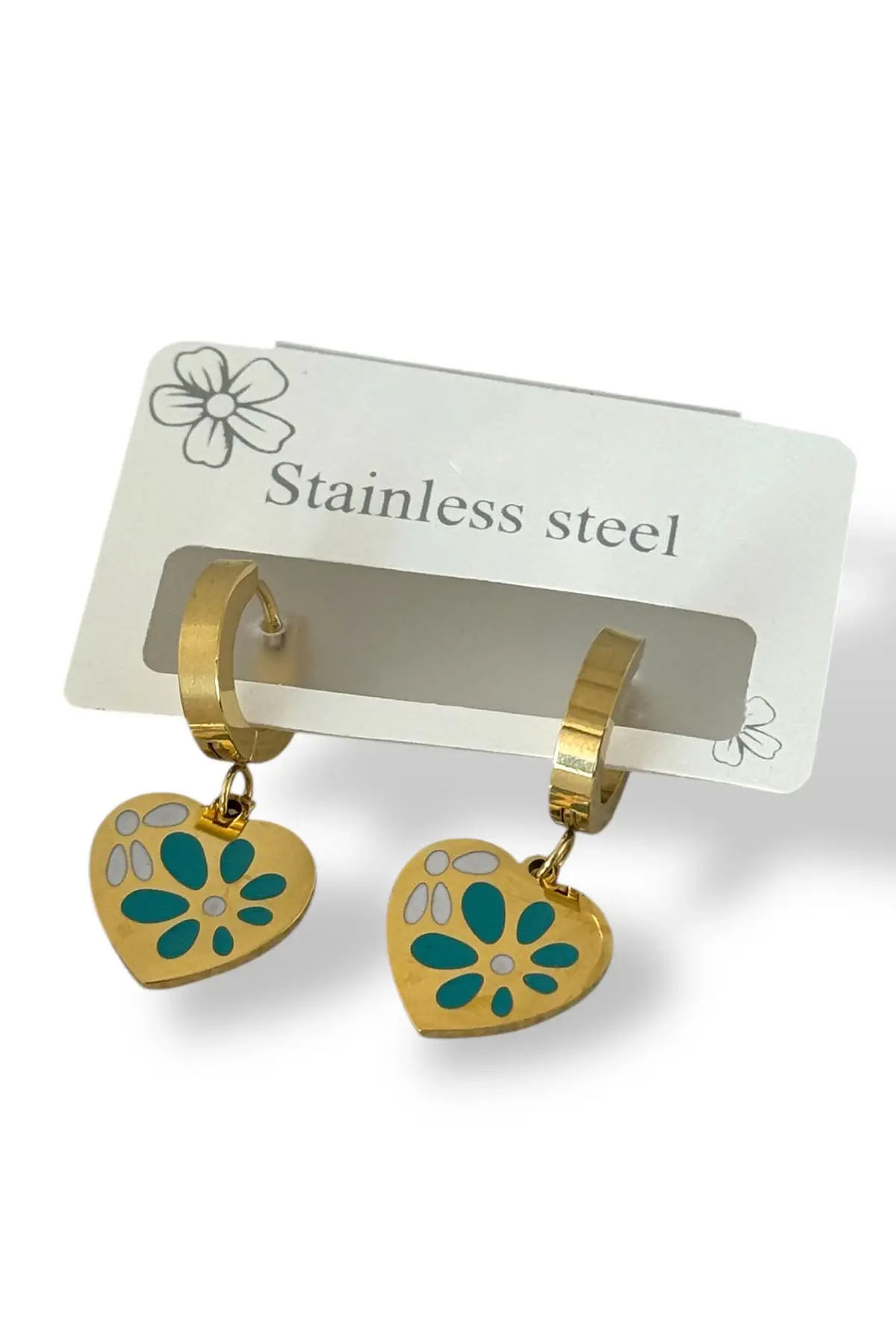 Altın Renk Kalp Figürlü Çelik Küpe (Çift)