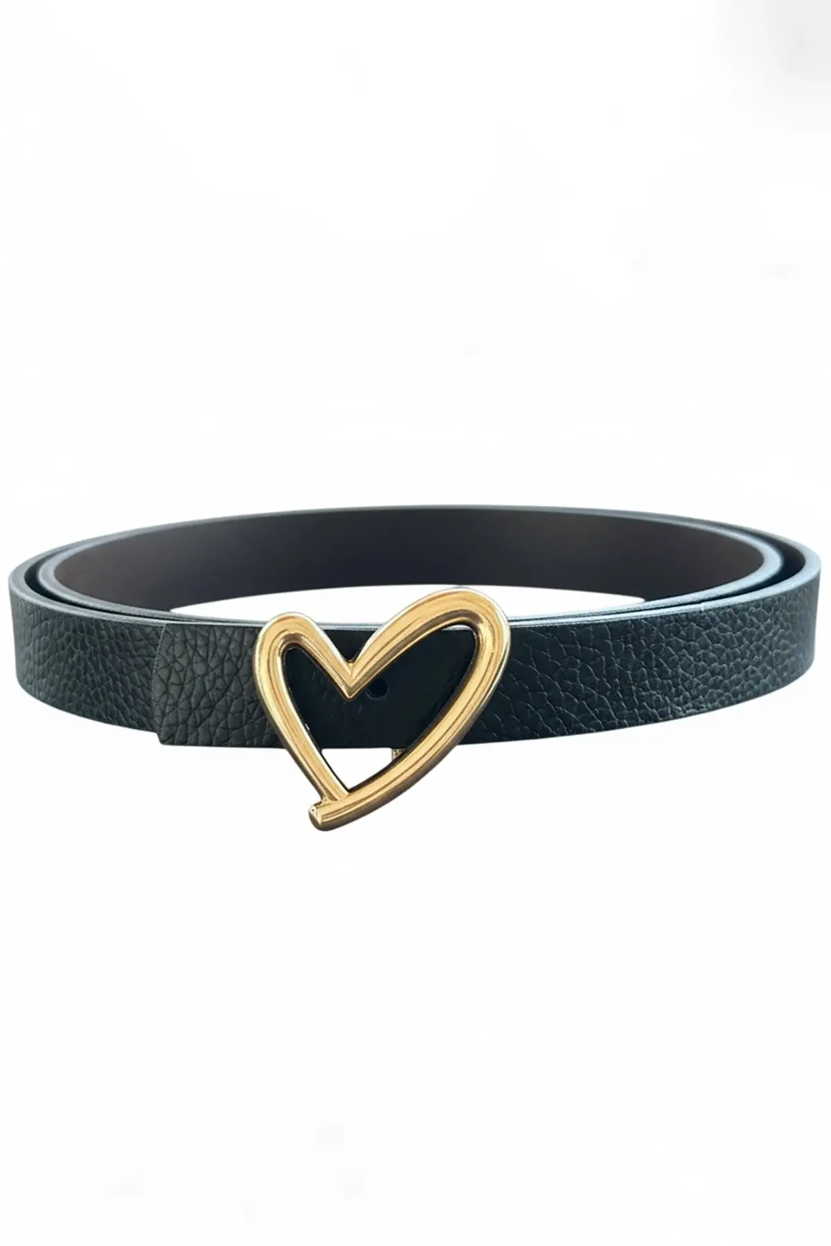 Altın Renk Kalp Figürlü Deri Detaylı Kadın Kemer