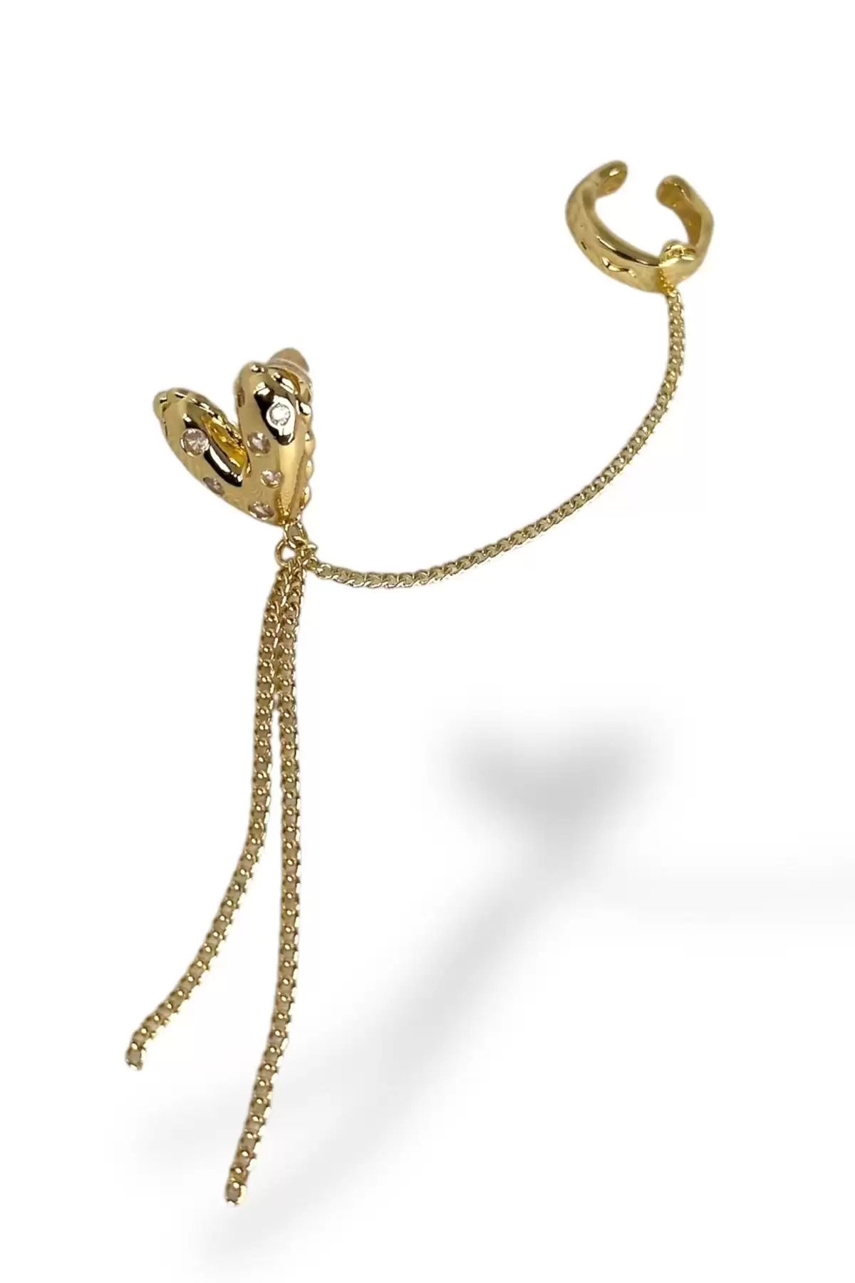 Altın Renk Kalp Figürlü Ear Cuff Küpe (Tek)