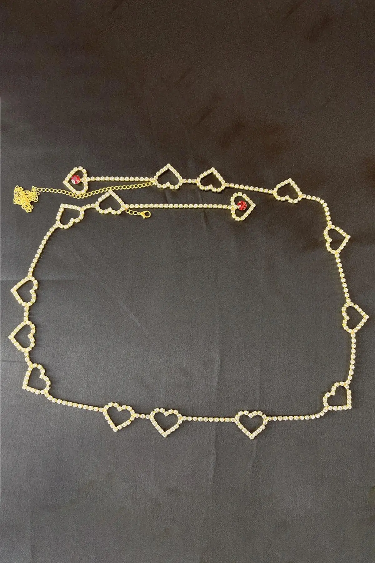 Altın Renk Kalp Figürlü Taş Detaylı Tasarım Bel Zinciri/Vücut Aksesuar