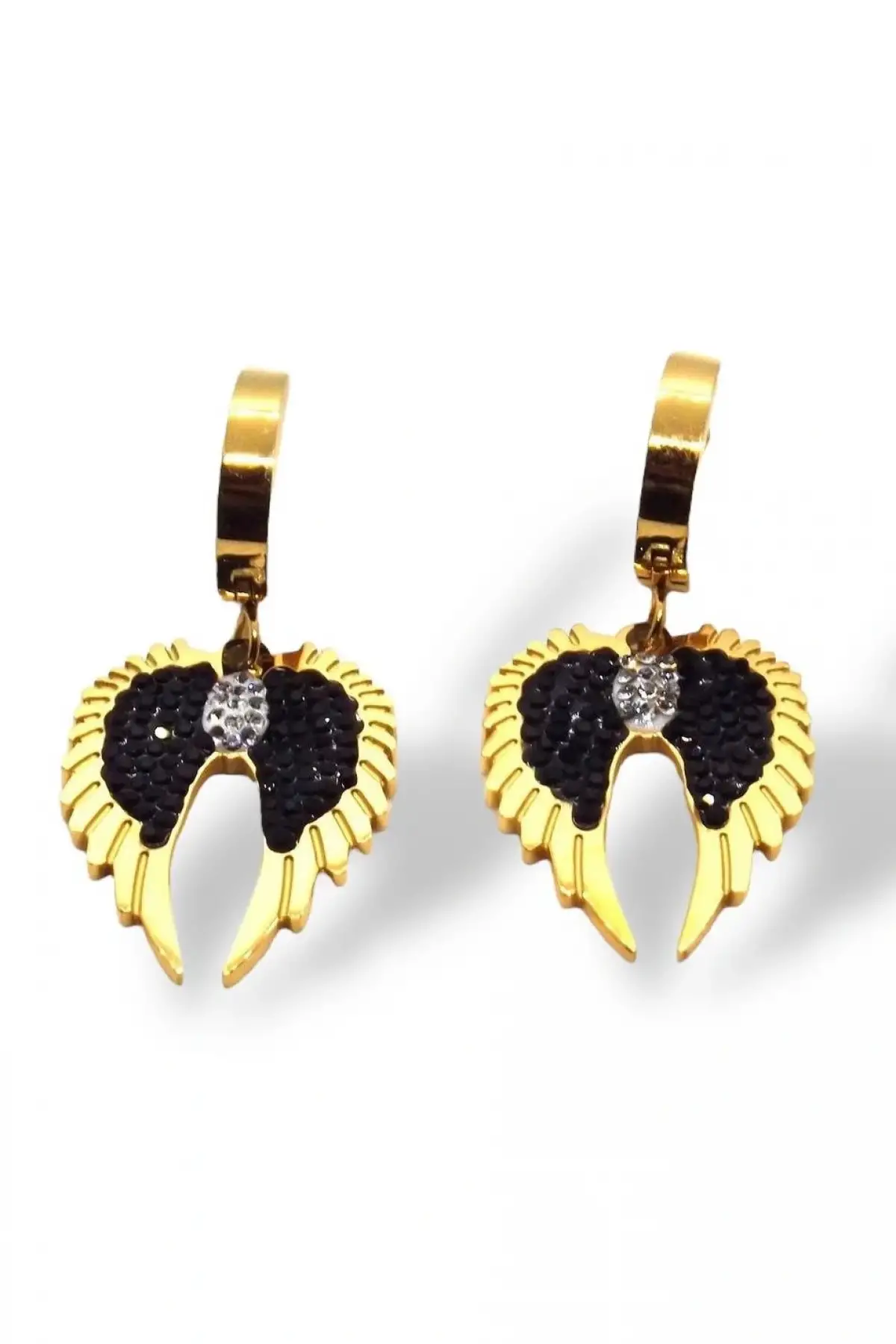 Altın Renk Kanat Figürlü Çelik Küpe (Çift)