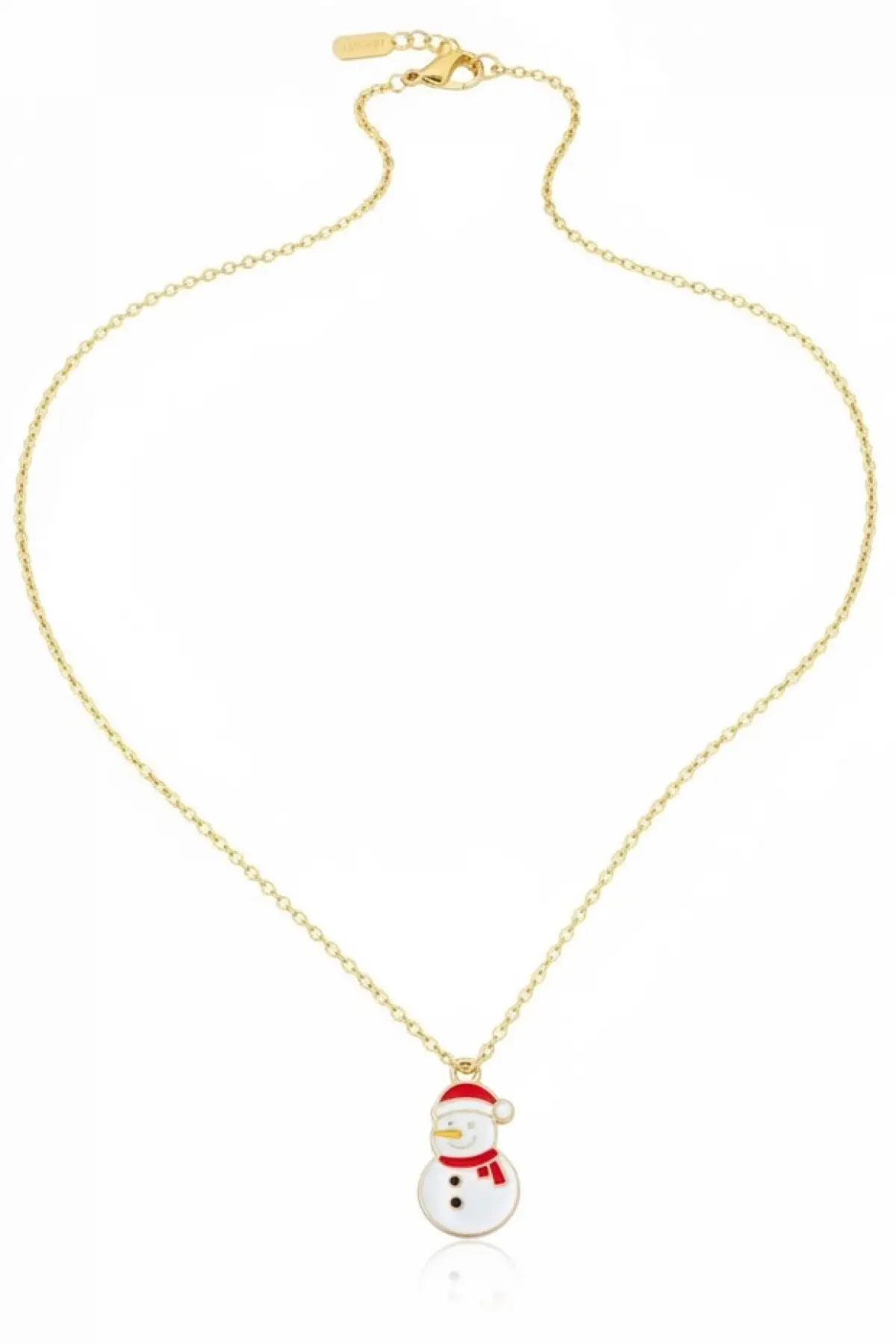 Altın Renk Kardan Adam Figürlü Çelik Yılbaşı Kolyesi