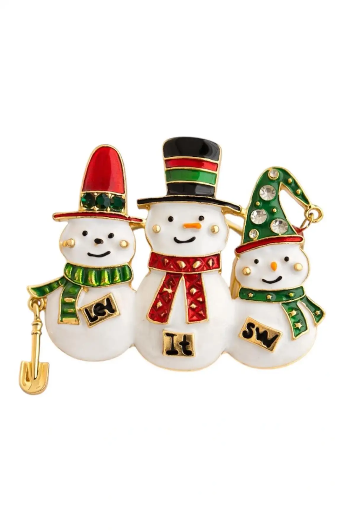 Altın Renk Kardan Adam Figürlü Yılbaşı Temalı Broş