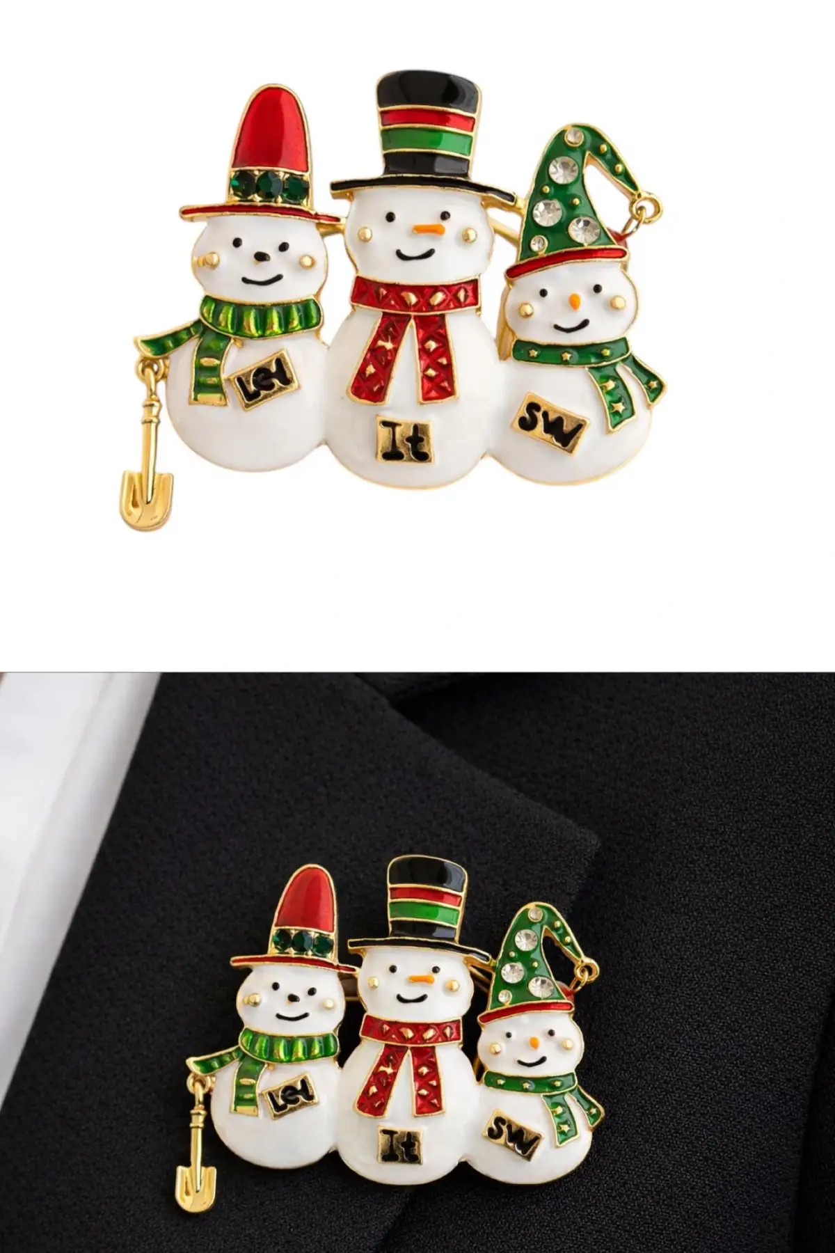 Altın Renk Kardan Adam Figürlü Yılbaşı Temalı Broş