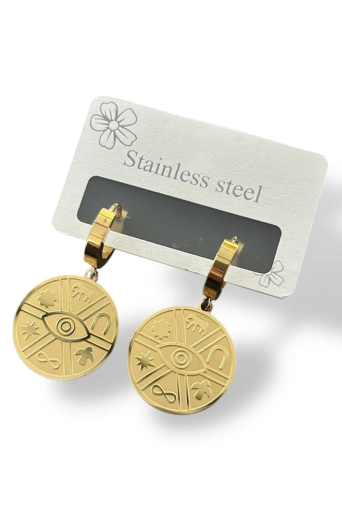 Altın Renk Karışık Figürlü Çelik Küpe (Çift)