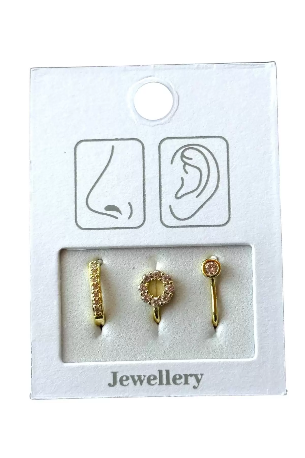 Altın Renk Karışık Figürlü Deliksiz Kulak/ Burun 3lü Piercing Set