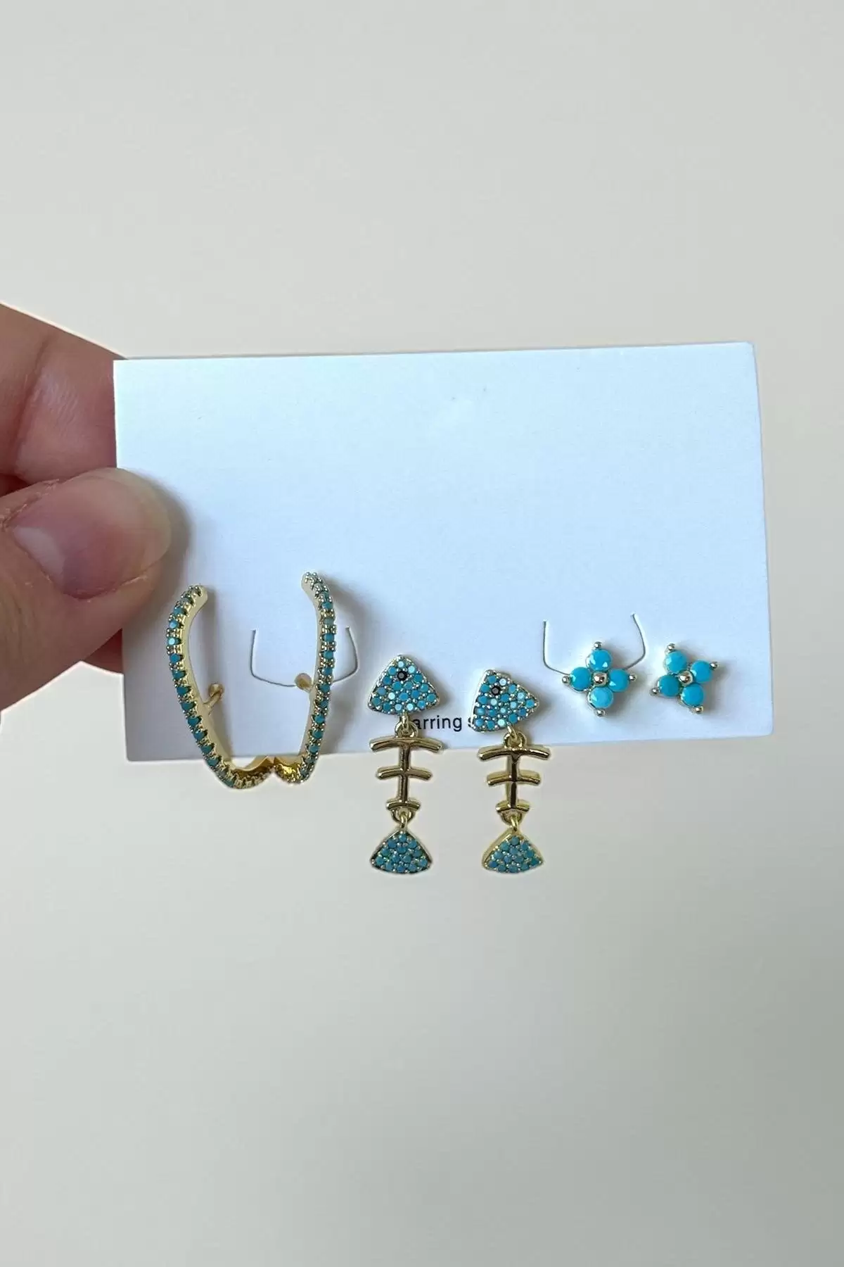 Altın Renk Karışık Figürlü Taş Detaylı 6lı Küpe Set