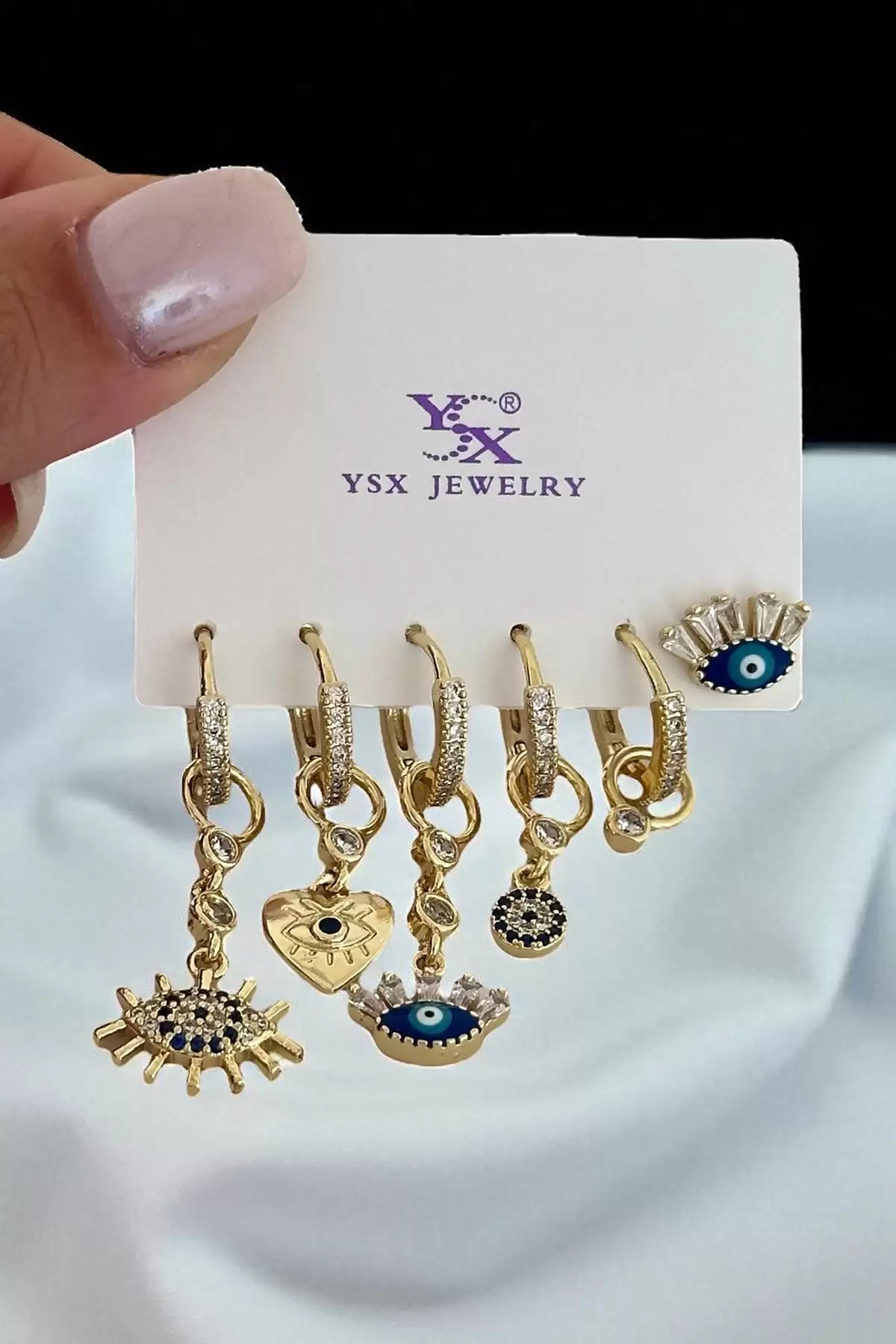 Altın Renk Karışık Figürlü Taş Detaylı 6lı YSX Küpe Set