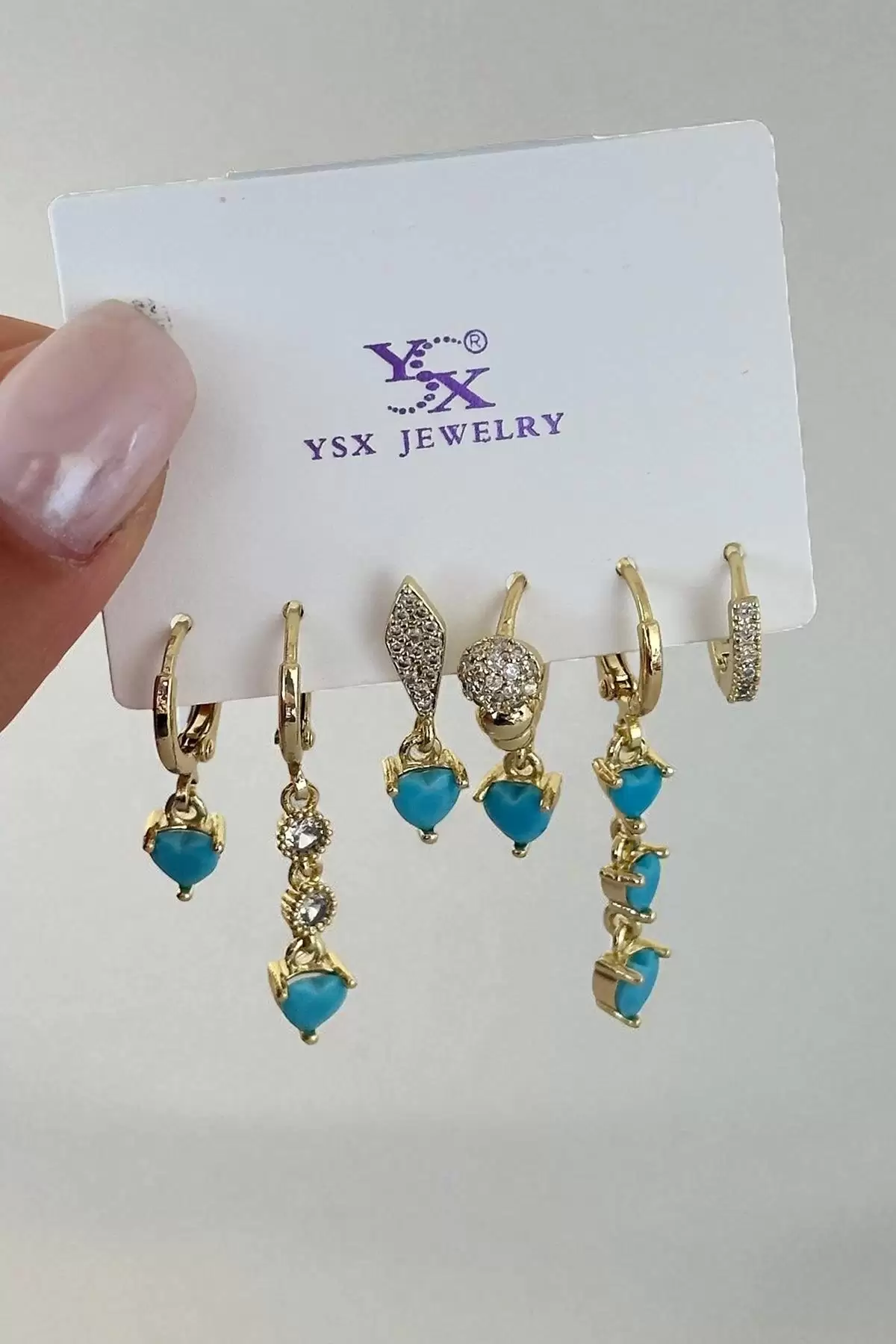 Altın Renk Karışık Figürlü Taş Detaylı 6lı YSX Küpe Set