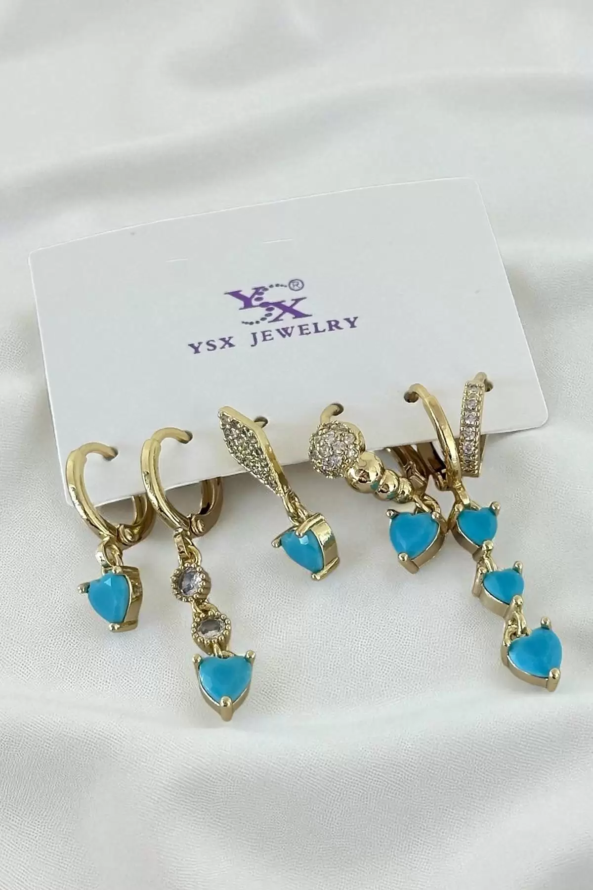 Altın Renk Karışık Figürlü Taş Detaylı 6lı YSX Küpe Set