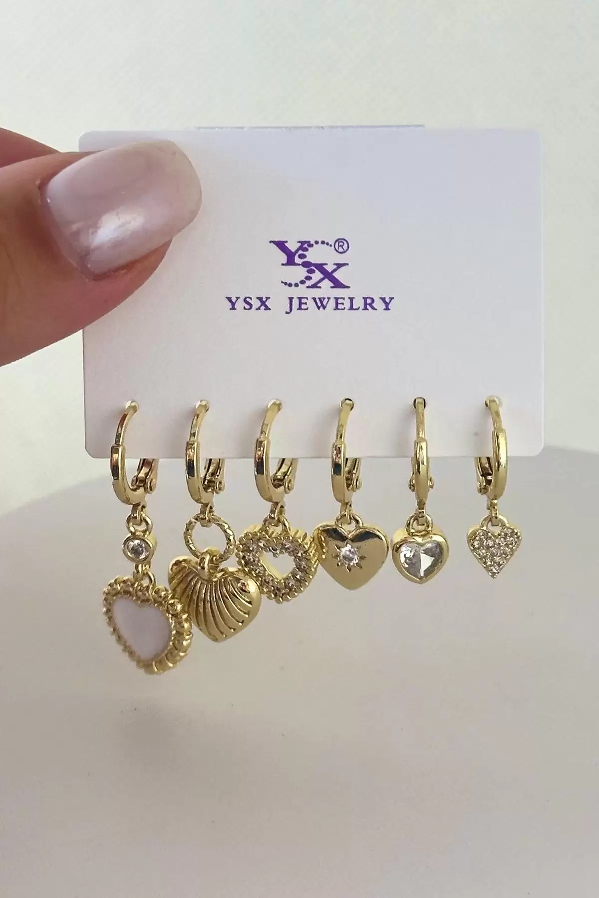 Altın Renk Karışık Figürlü Taş Detaylı 6lı YSX Küpe Set