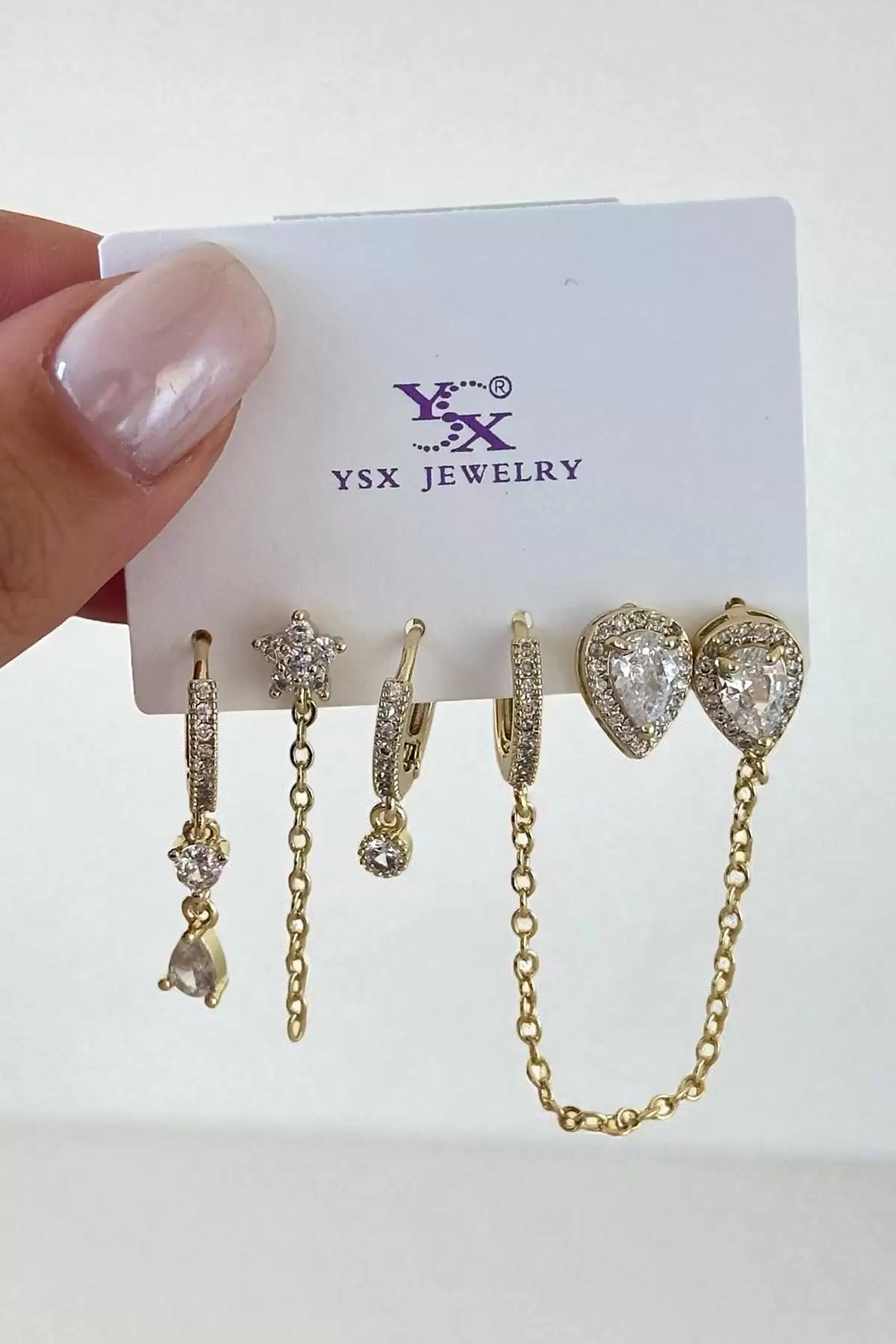 Altın Renk Karışık Figürlü Taş Detaylı 6lı YSX Küpe Set