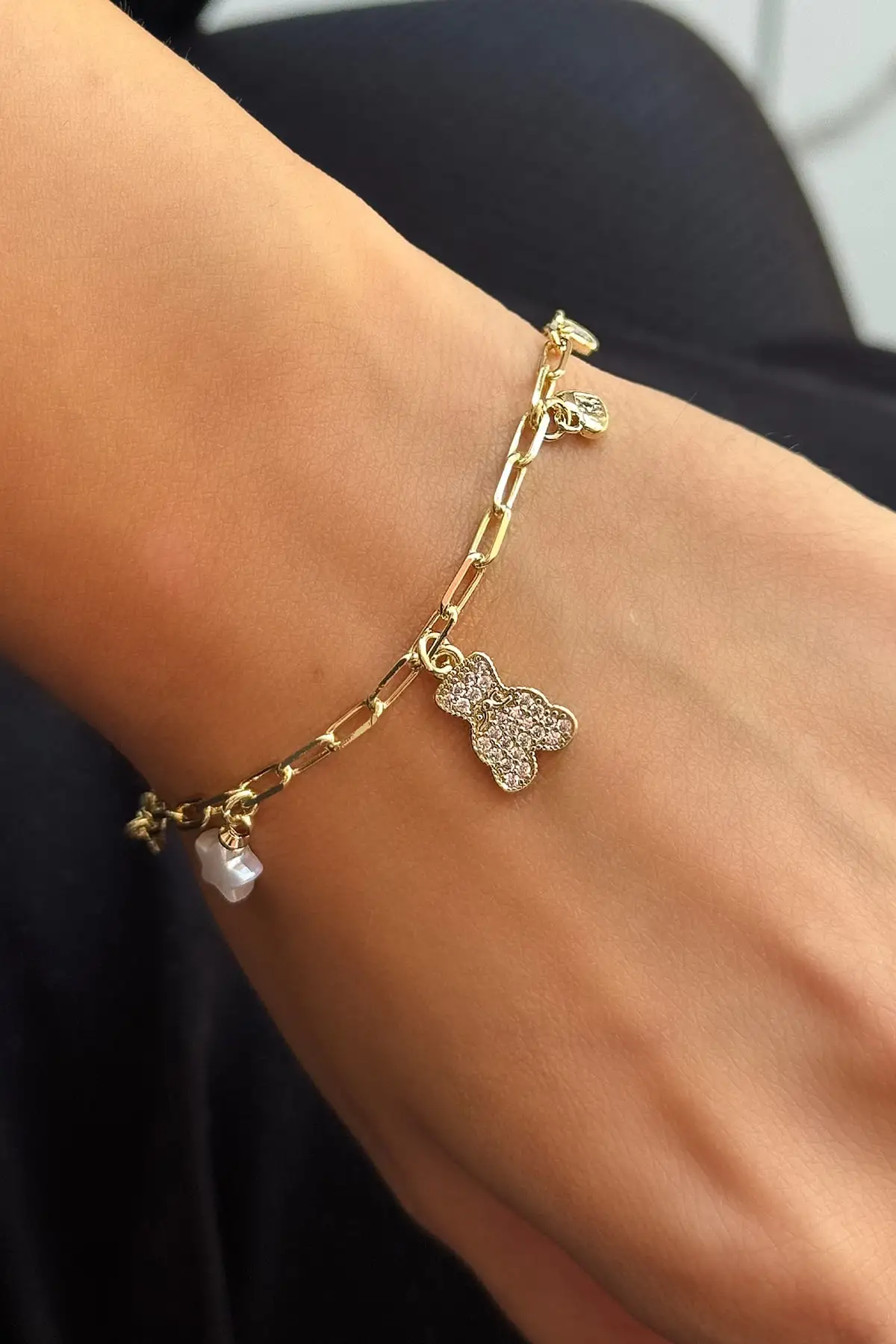 Altın Renk Karışık Figürlü Taş Detaylı VİP YSX Bileklik