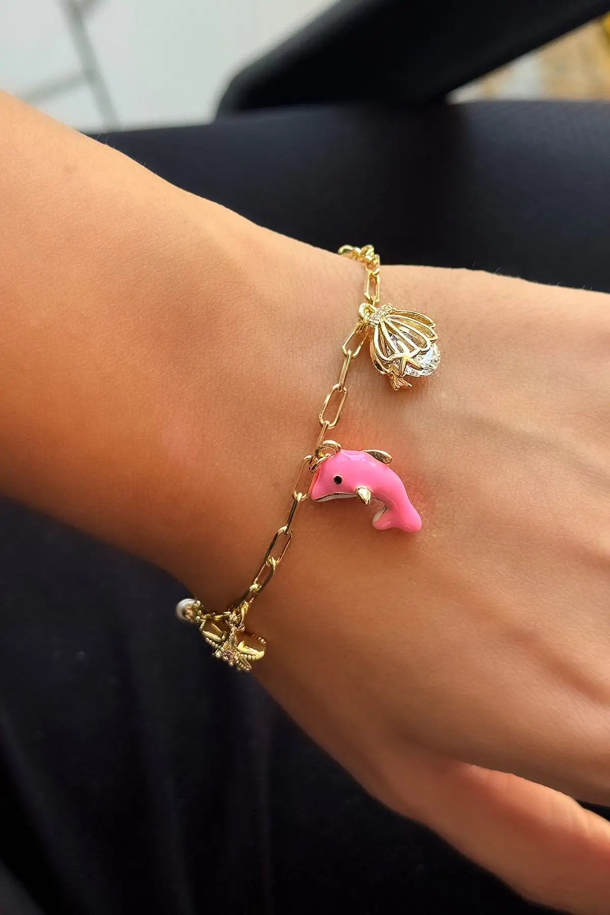 Altın Renk Karışık Figürlü Taş Detaylı YSX Bileklik