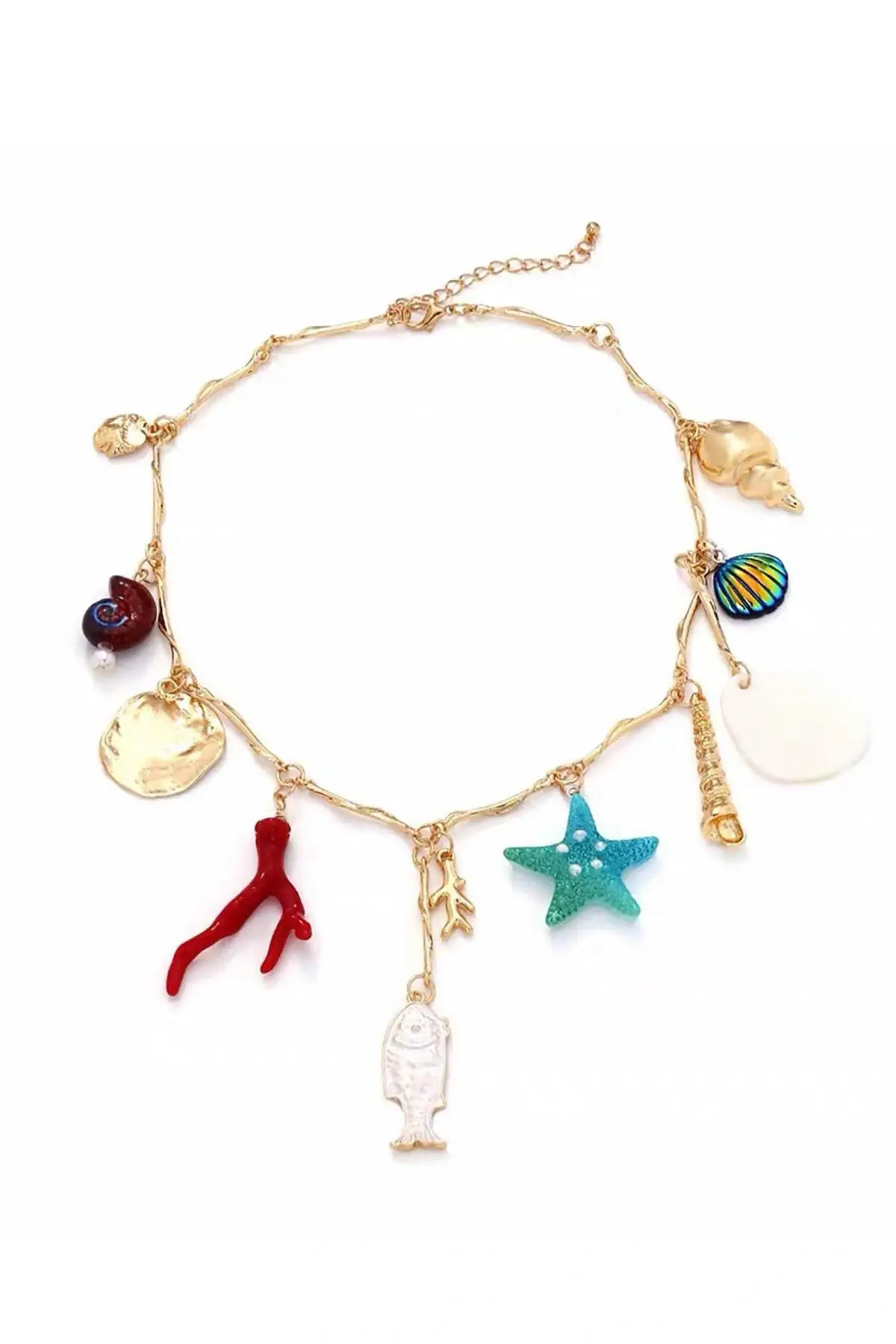 Altın Renk Karışık Figürlü Tasarım Kolye