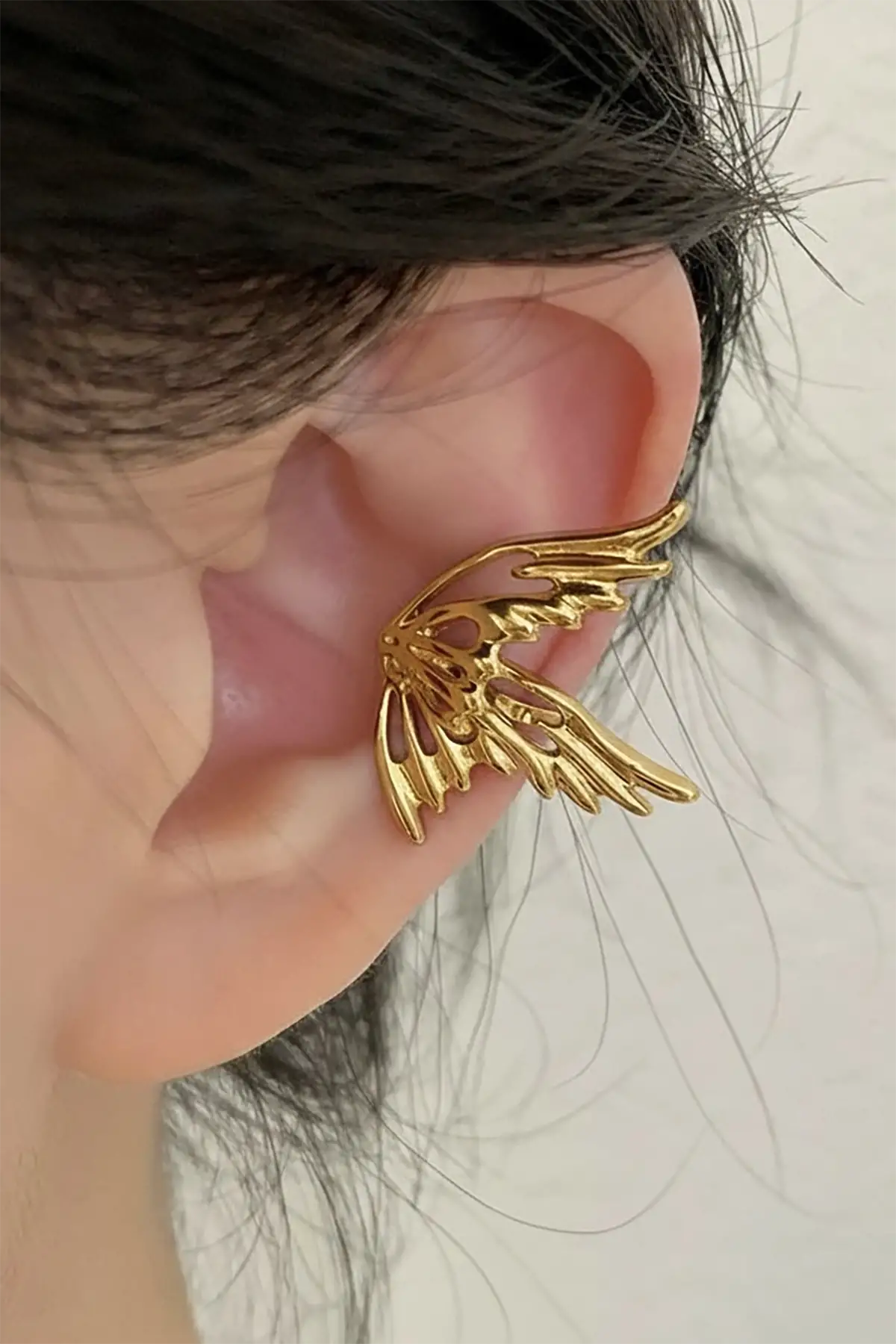 Altın Renk Kelebek Figürlü 14K Altın Kaplama TX Ear Cuff (Tek)