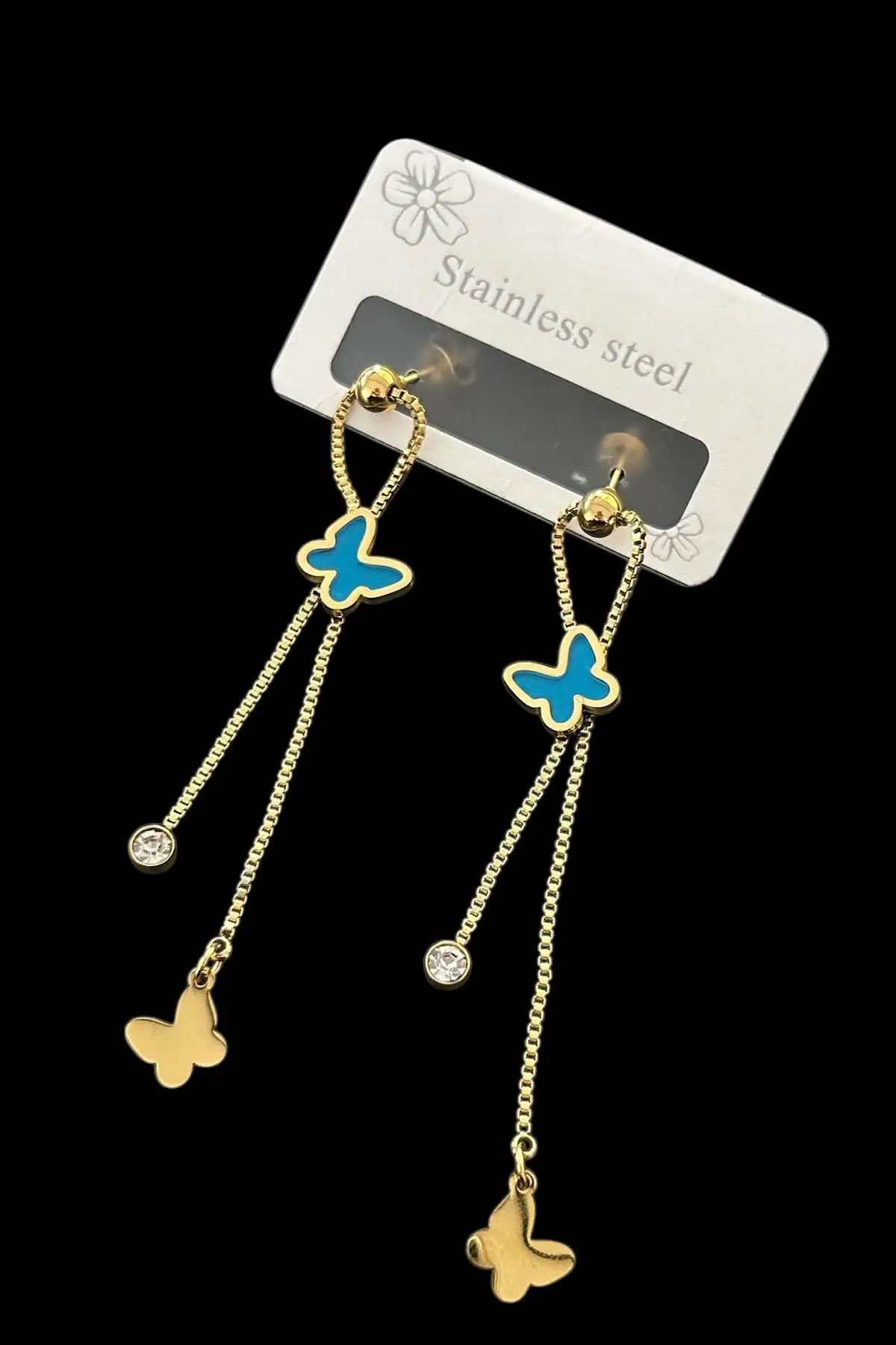 Altın Renk Kelebek Figürlü Çelik Küpe (Çift)