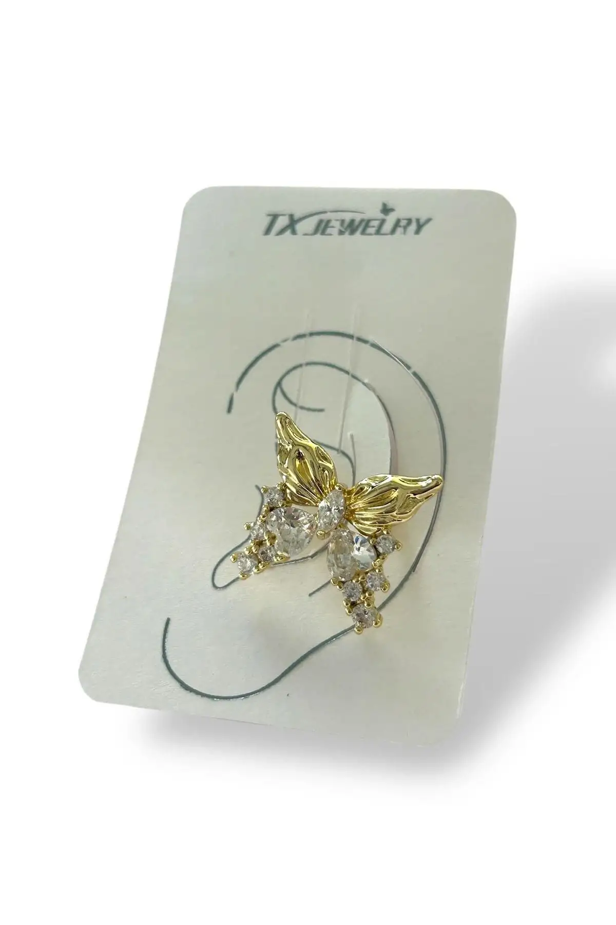 Altın Renk Kelebek Figürlü Taş Detaylı 14K Altın Kaplama TX Ear Cuff (Tek)