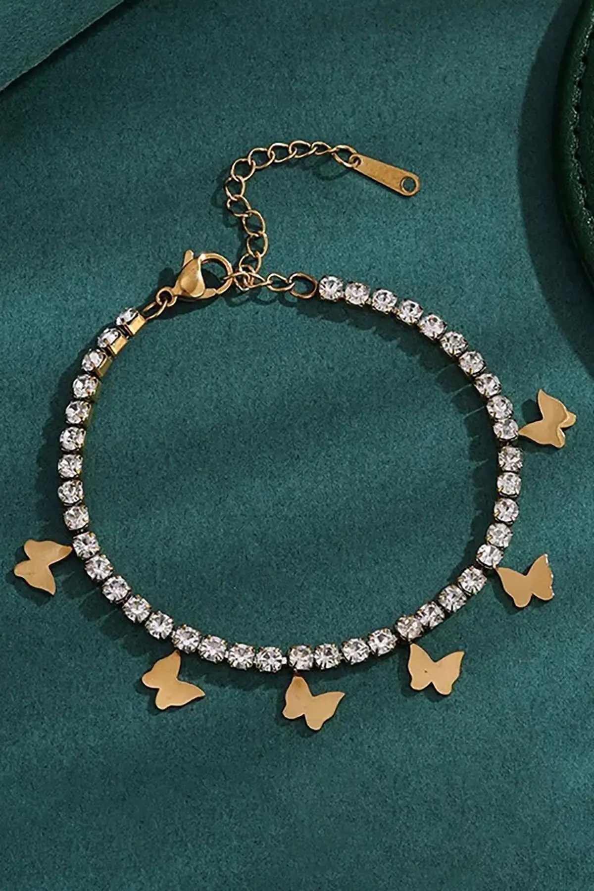 Altın Renk Kelebek Figürlü Taşlı Su Yolu Bileklik