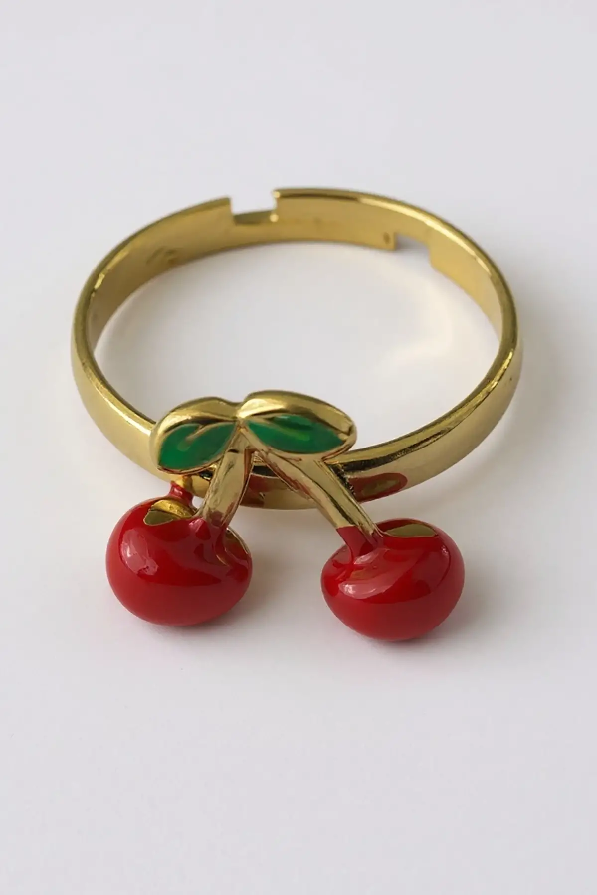 Altın Renk Kiraz Figürlü Ayarlanabilir Çelik Yüzük