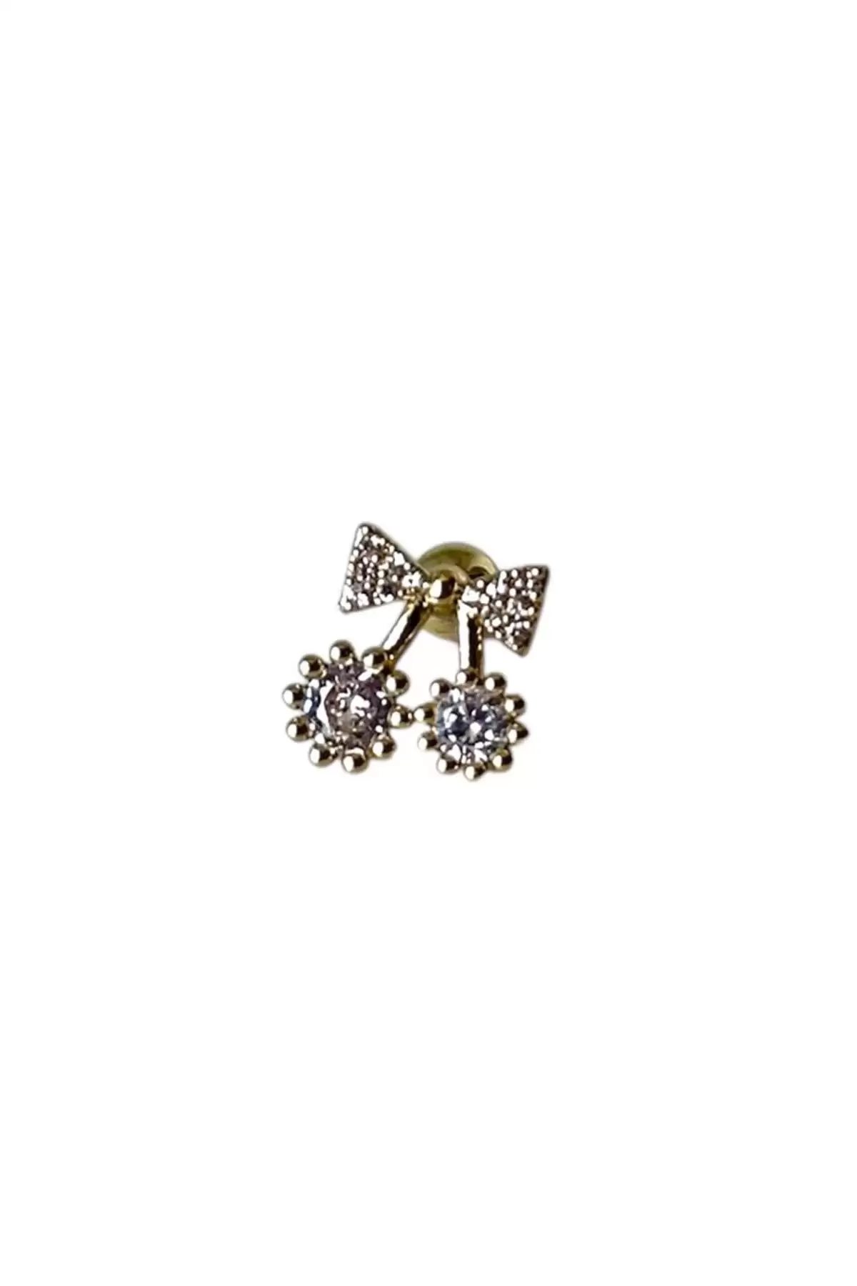 Altın Renk Kiraz Figürlü Çelik Tragus/Kıkırdak Küpe/Piercing (Tek)
