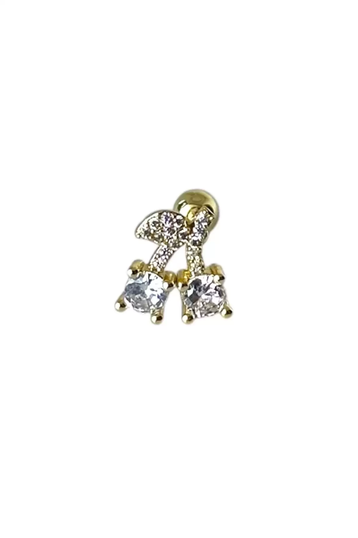 Altın Renk Kiraz Figürlü Çelik Tragus/Kıkırdak Küpe/Piercing (Tek)  Adres Oluştur